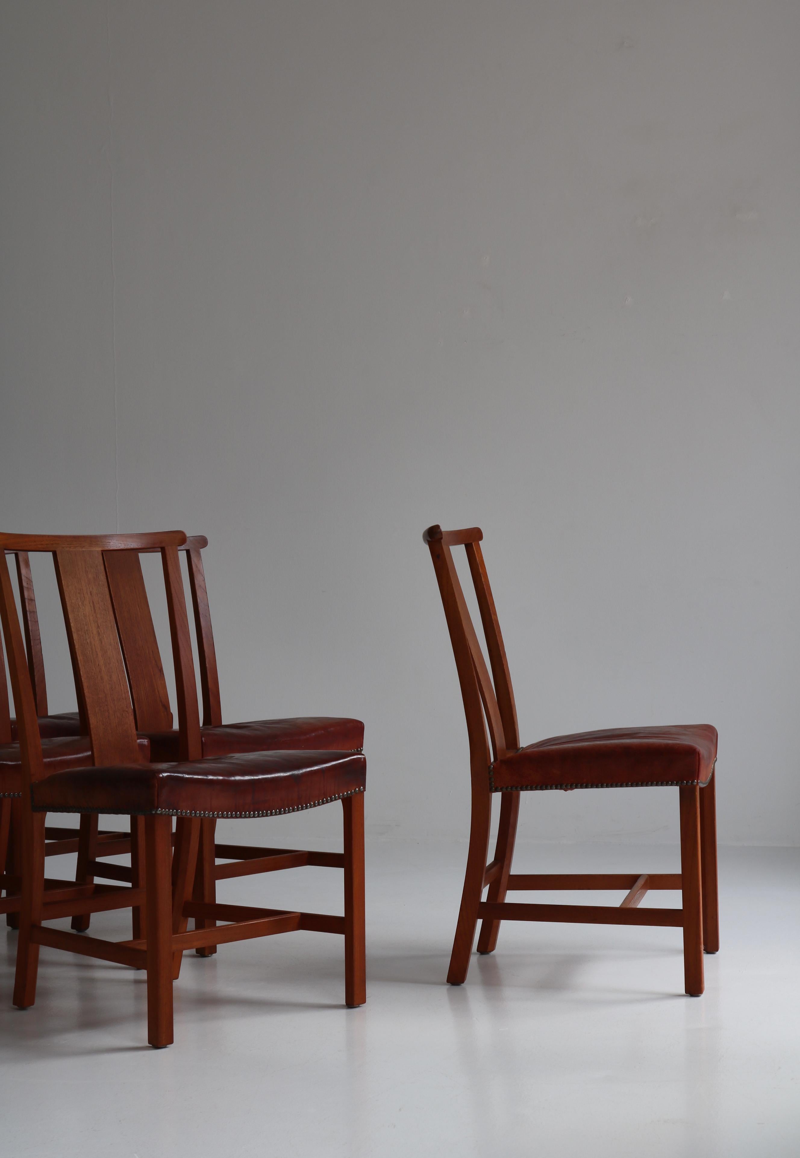 Cuir Ensemble de six chaises de salle à manger Børge Mogensen en teck et cuir Niger, 1939, Danemark en vente