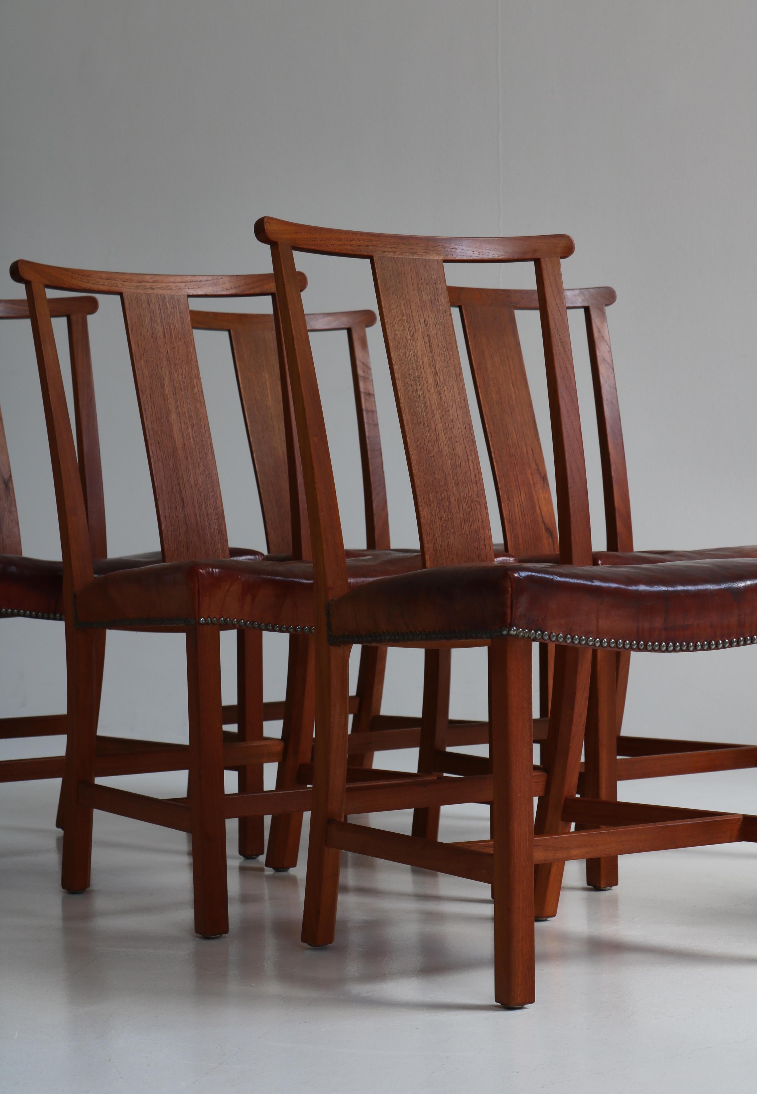 Set of Six Børge Mogensen Dining Chairs in Teak & Niger Leather, 1939, Denmark For Sale 2