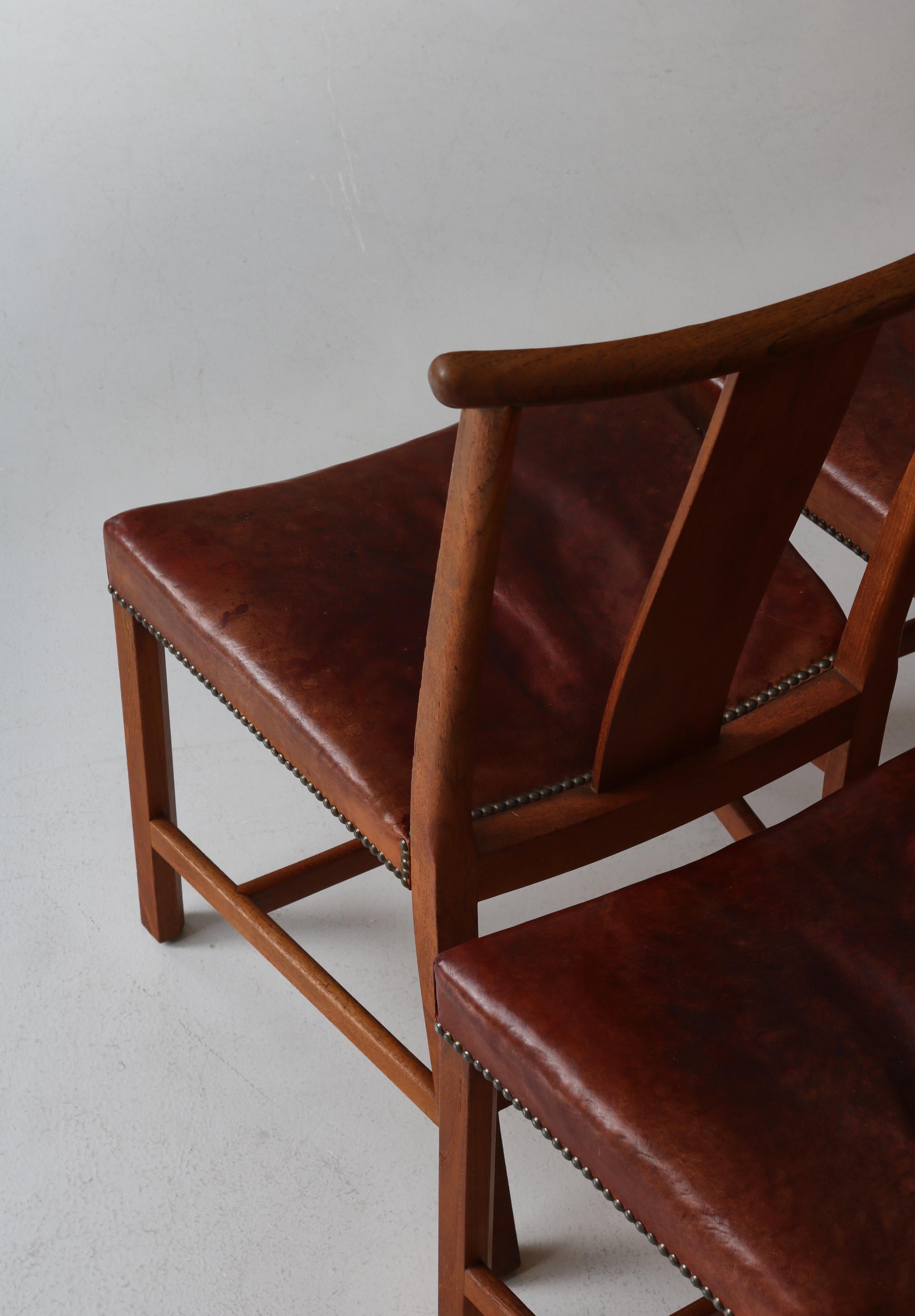 Set of Six Børge Mogensen Dining Chairs in Teak & Niger Leather, 1939, Denmark For Sale 3