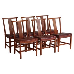 Set of Six Børge Mogensen Dining Chairs in Teak & Niger Leather, 1939, Denmark