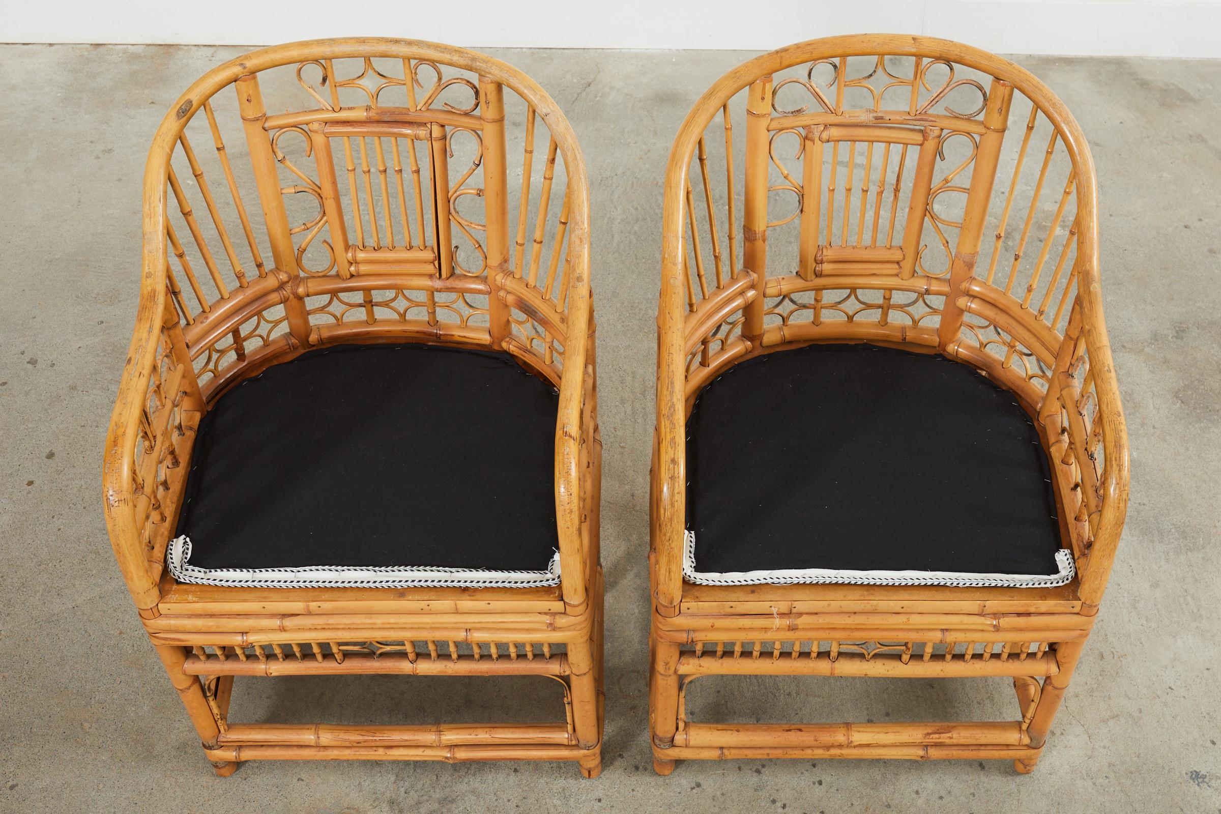 Set of Six Brighton Pavilion Style Bamboo Dining Armchairs For Sale 9