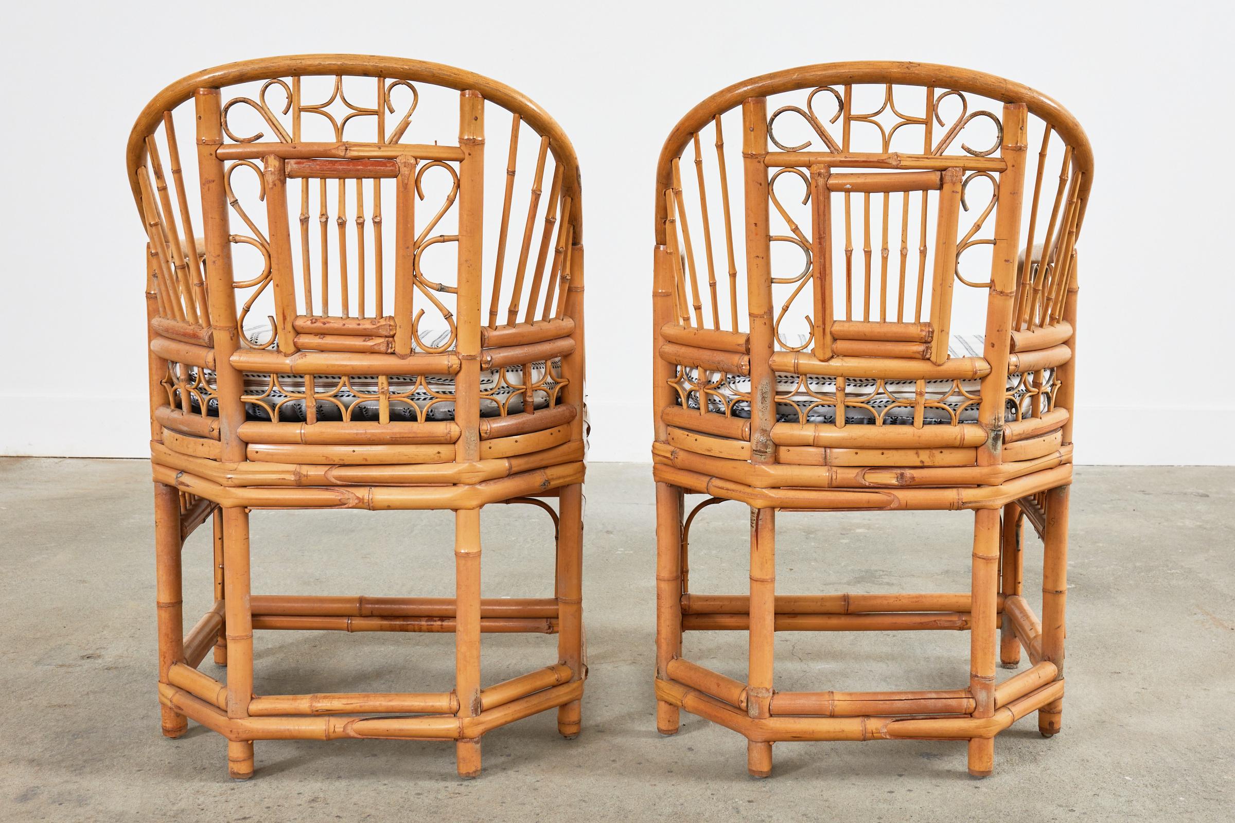 Set of Six Brighton Pavilion Style Bamboo Dining Armchairs For Sale 12