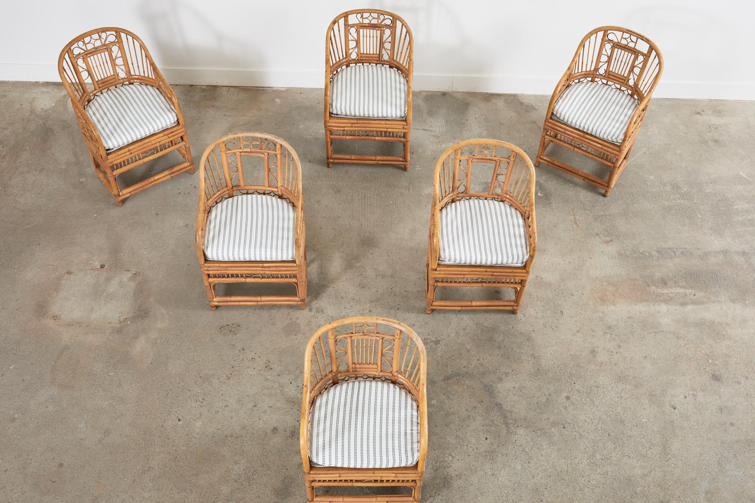 Chinese Chippendale Set of Six Brighton Pavilion Style Bamboo Dining Armchairs For Sale