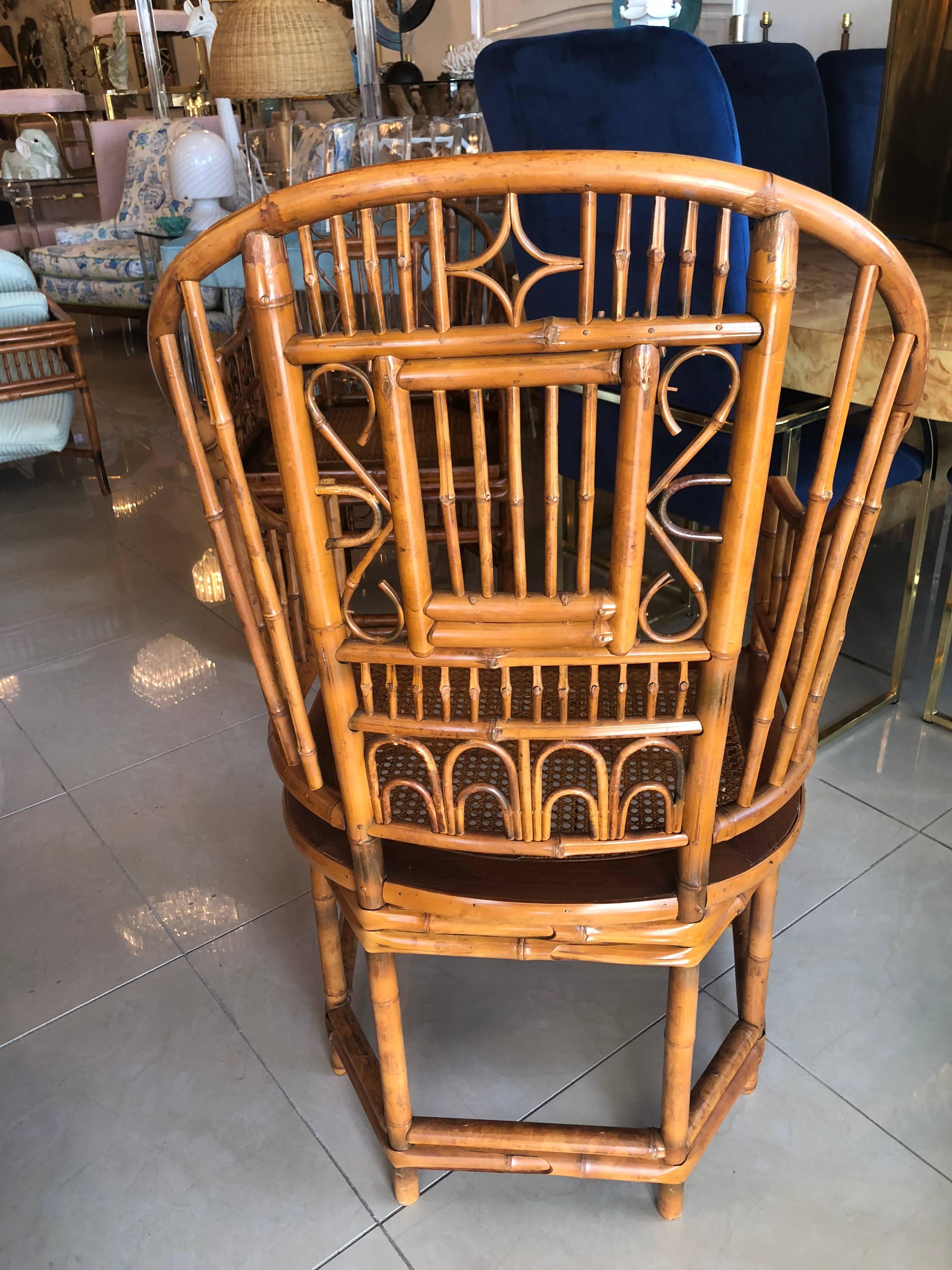 Set of Six Brighton Style Bamboo Arm Dining Chairs 1