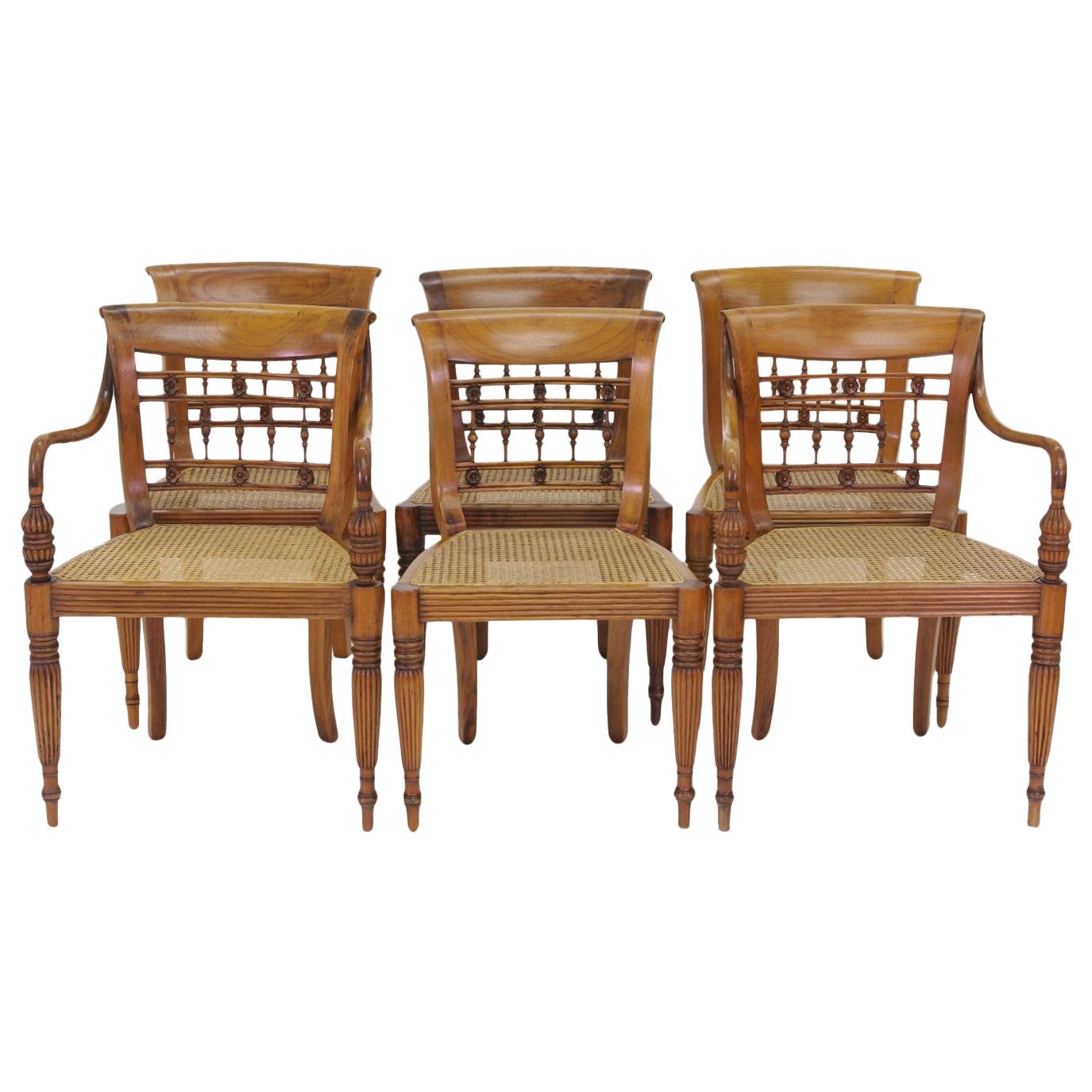 Set of Six British Colonial Dining Chairs, 1830