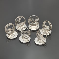 Set of six British wildlife silver place card holders