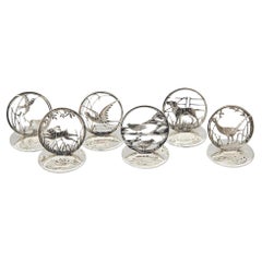 Set of six British wildlife silver place card holders