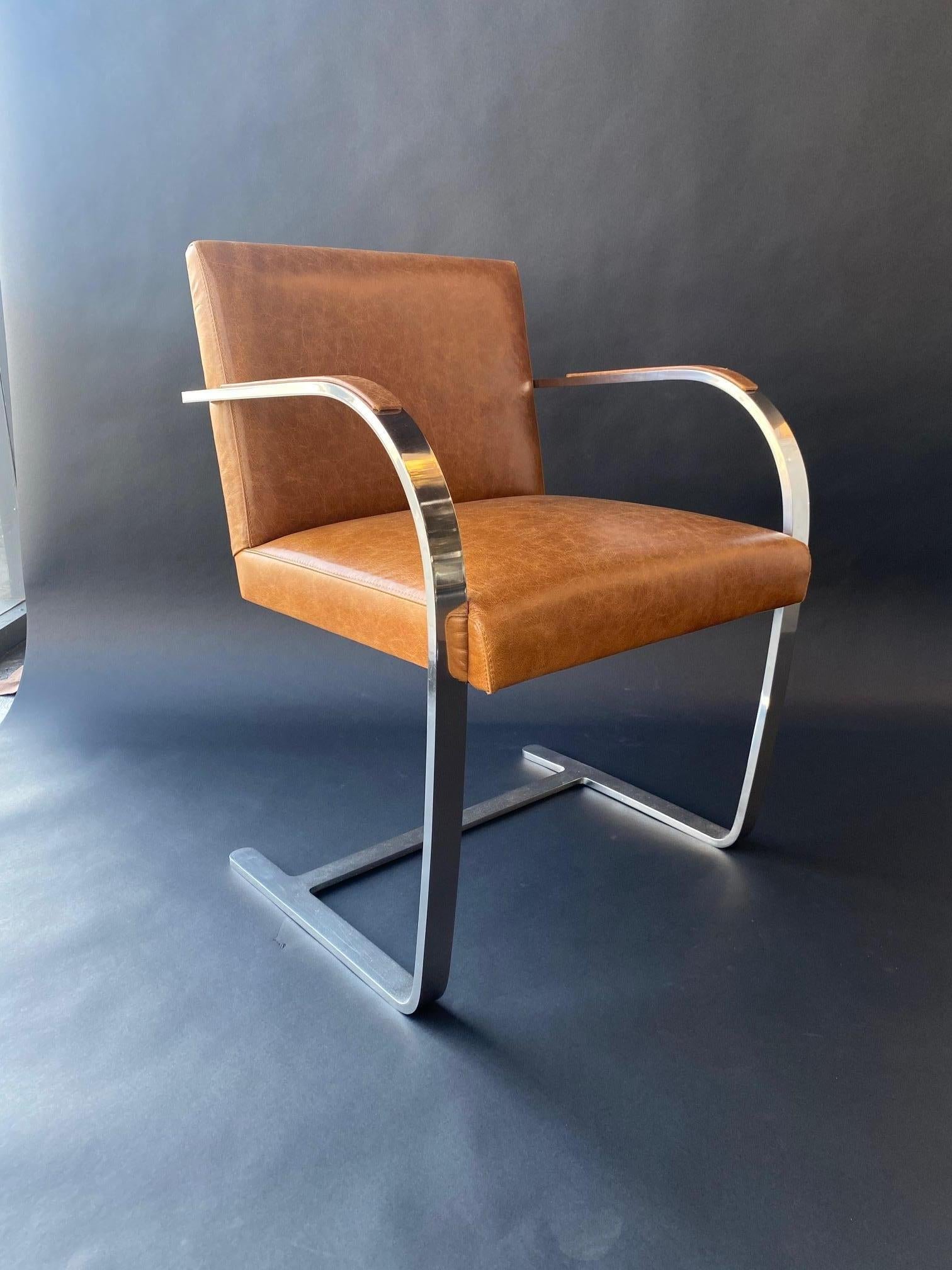 Set of six chairs by Ludwig Mies van der Rohe. Chairs are chrome-plated steeled and newly upholstered in leather.