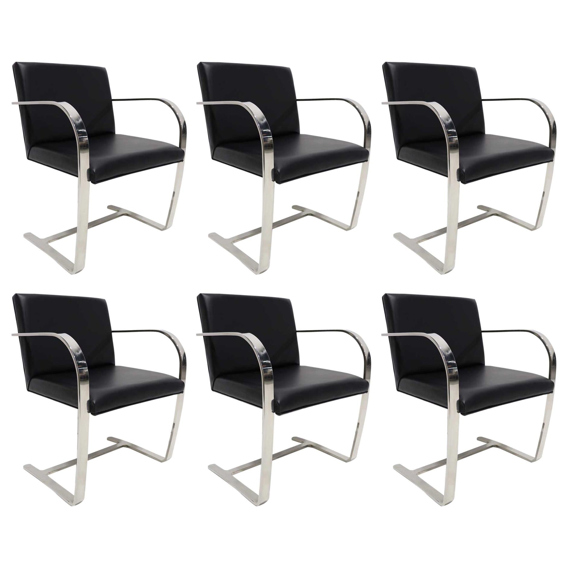 Set of Six Brno Chairs in Black Faux Leather