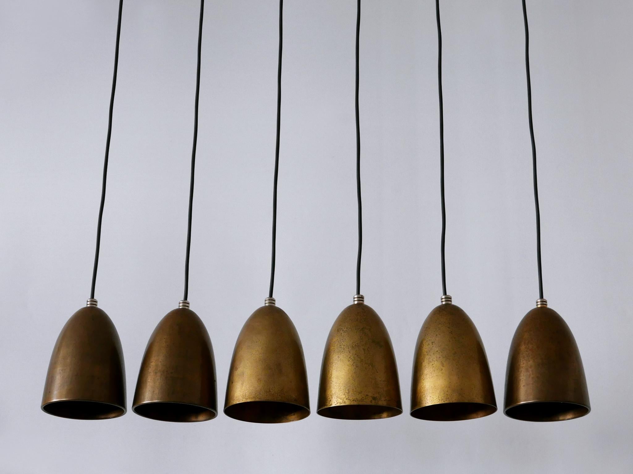 Tedesco Set di sei lampade a sospensione in bronzo anodizzato o luci a sospensione anni '80 Germania in vendita