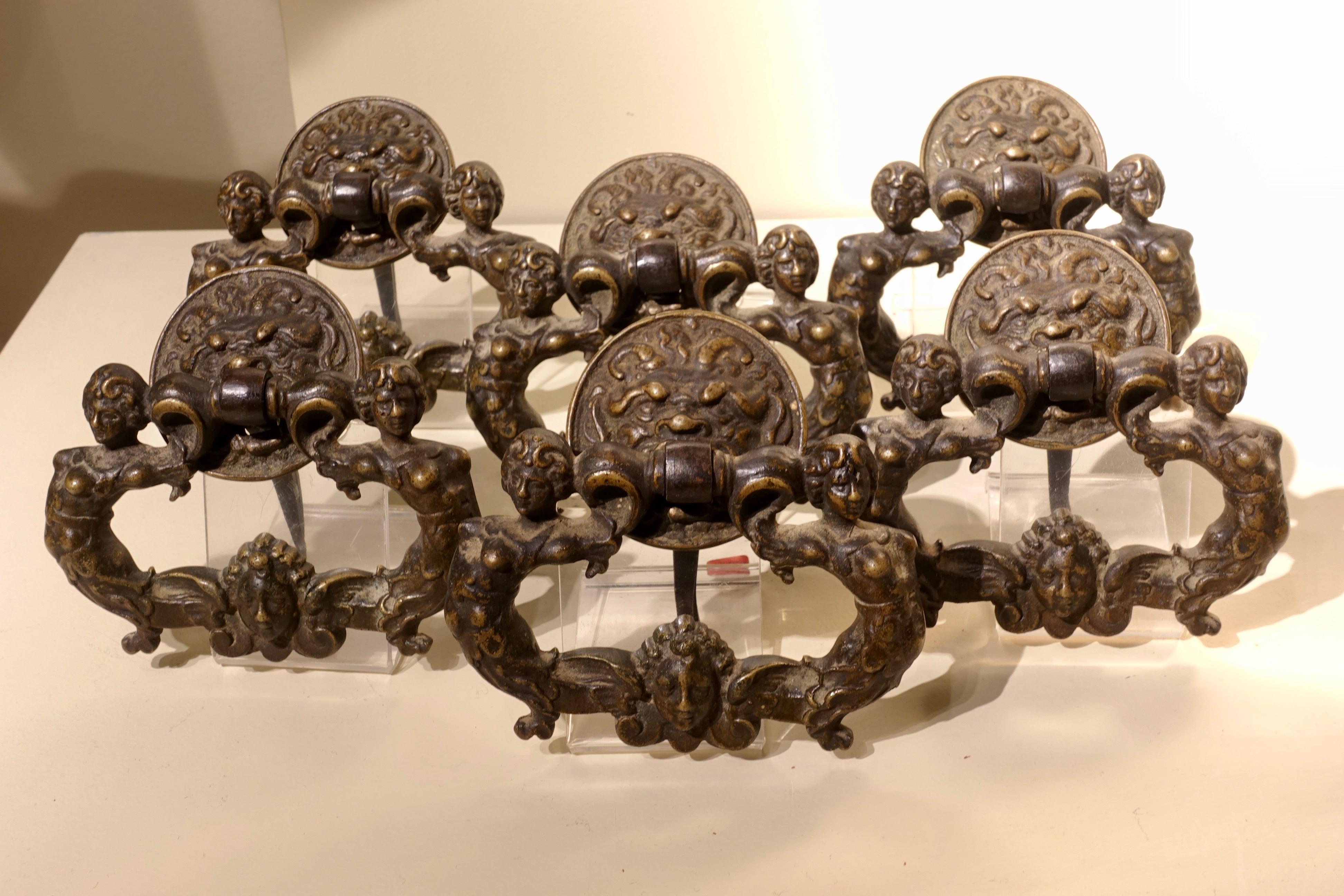 Renaissance Set of Six Bronze Handles, Italy, 16th Century