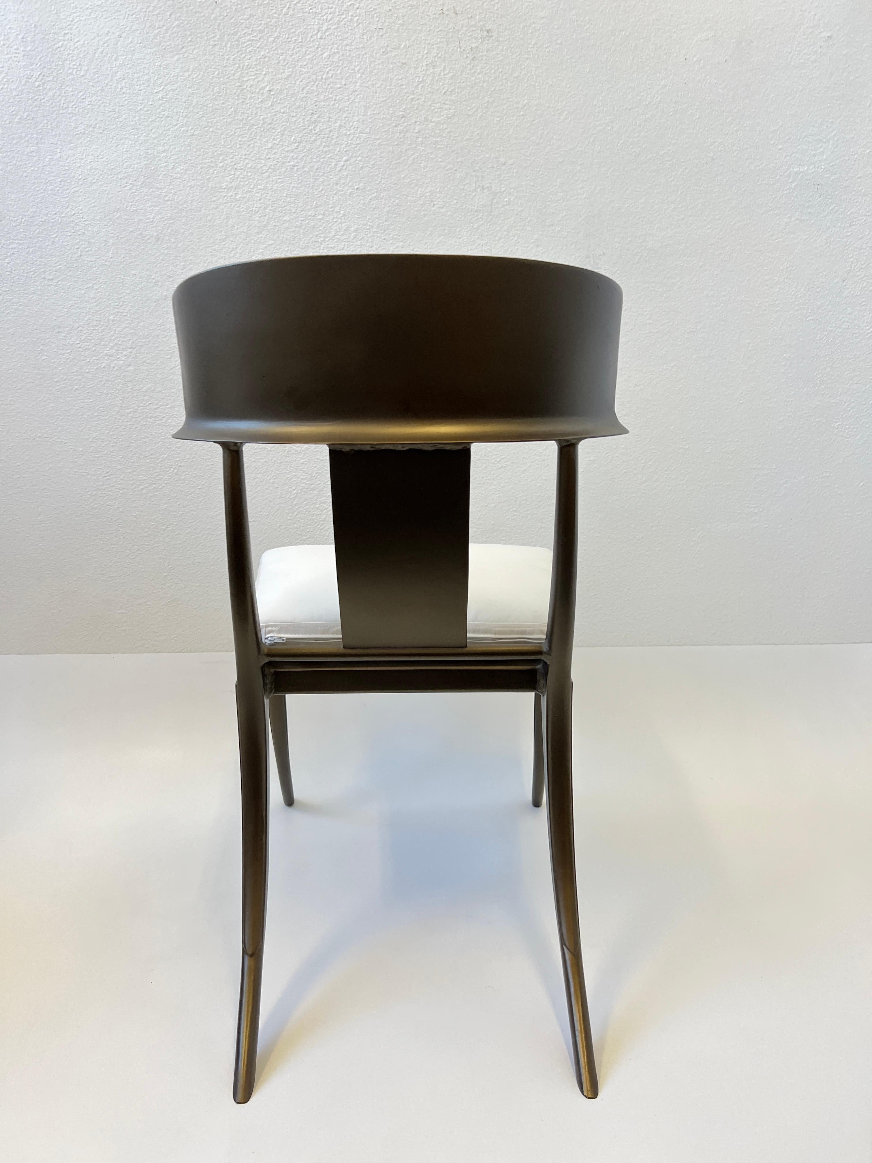 Modern Set of Six Bronze Klismos Dining Chairs by Michael Taylor For Sale
