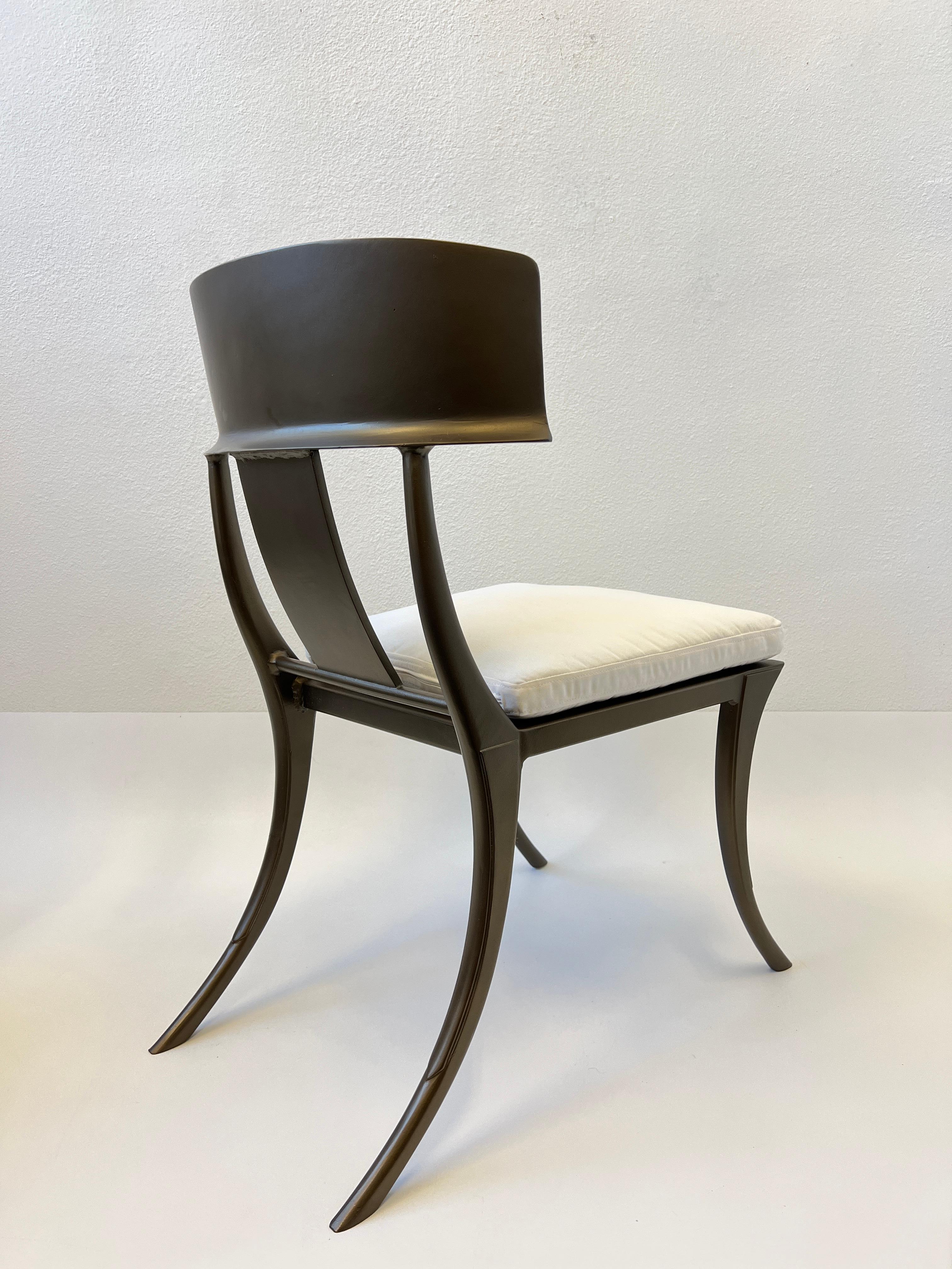 Powder-Coated Set of Six Bronze Klismos Dining Chairs by Michael Taylor For Sale
