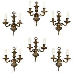 Set of Six Bronze Wall Sconces Attributed to Caldwell