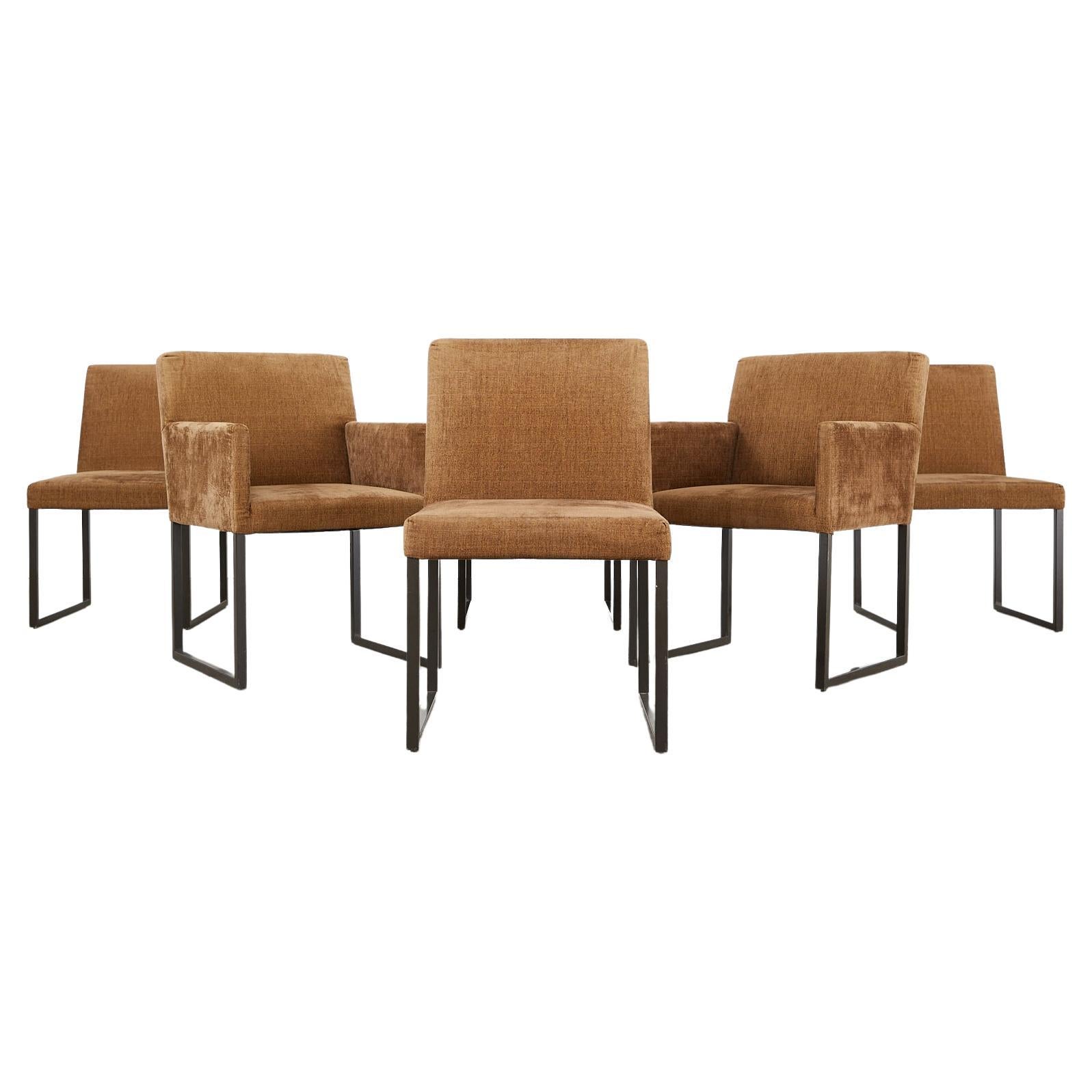 Set of Six Bronzed Steel Sled Style Dining Chairs For Sale