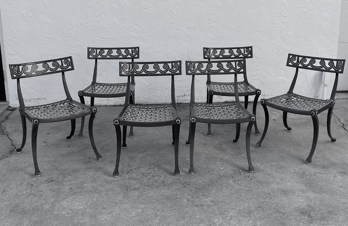 This stylish set of six chairs from Brown Jordan date to the 1960s-1970s and are from the Thinline Klismos collection.
 
