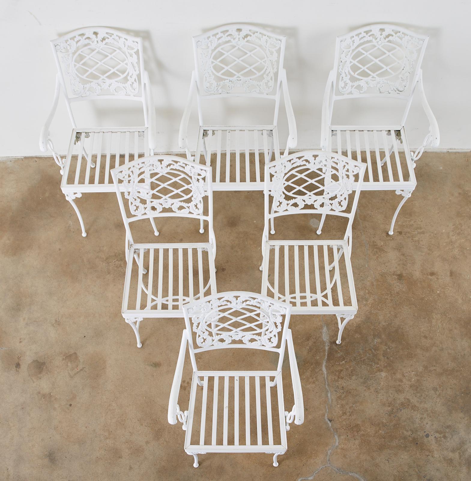 Powder-Coated Set of Six Brown Jordan Neoclassical Aluminum Garden Chairs