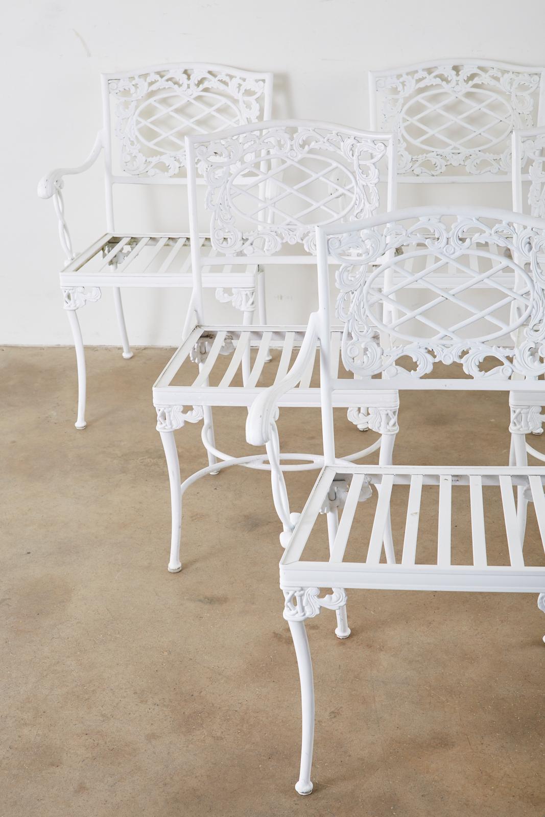 Set of Six Brown Jordan Neoclassical Aluminum Garden Chairs In Good Condition In Rio Vista, CA