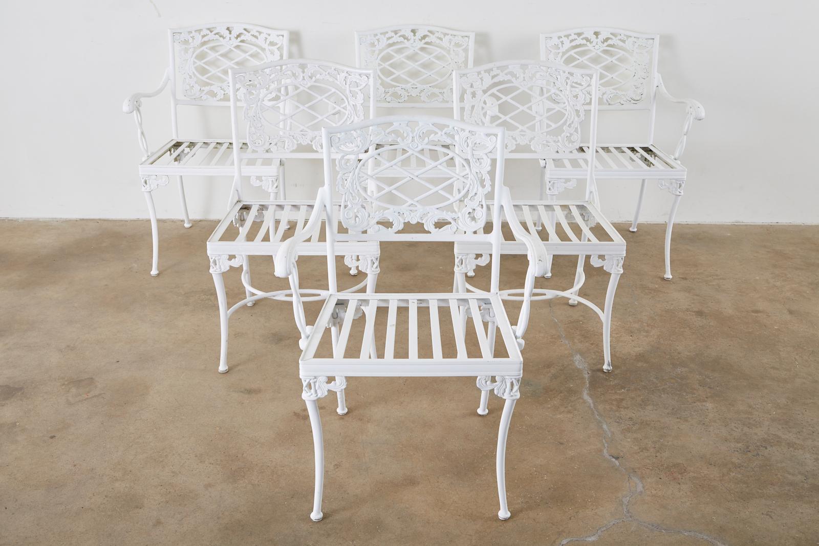 Set of Six Brown Jordan Neoclassical Aluminum Garden Chairs 1