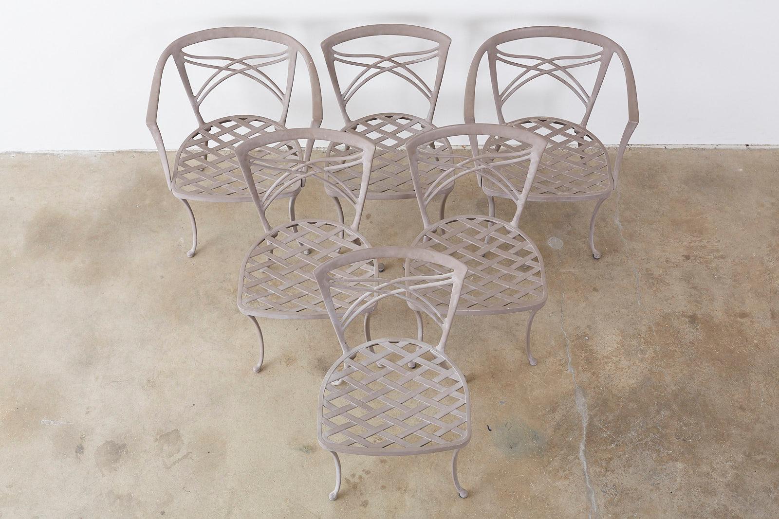 American Set of Six Brown Jordan Neoclassical Garden Dining Chairs