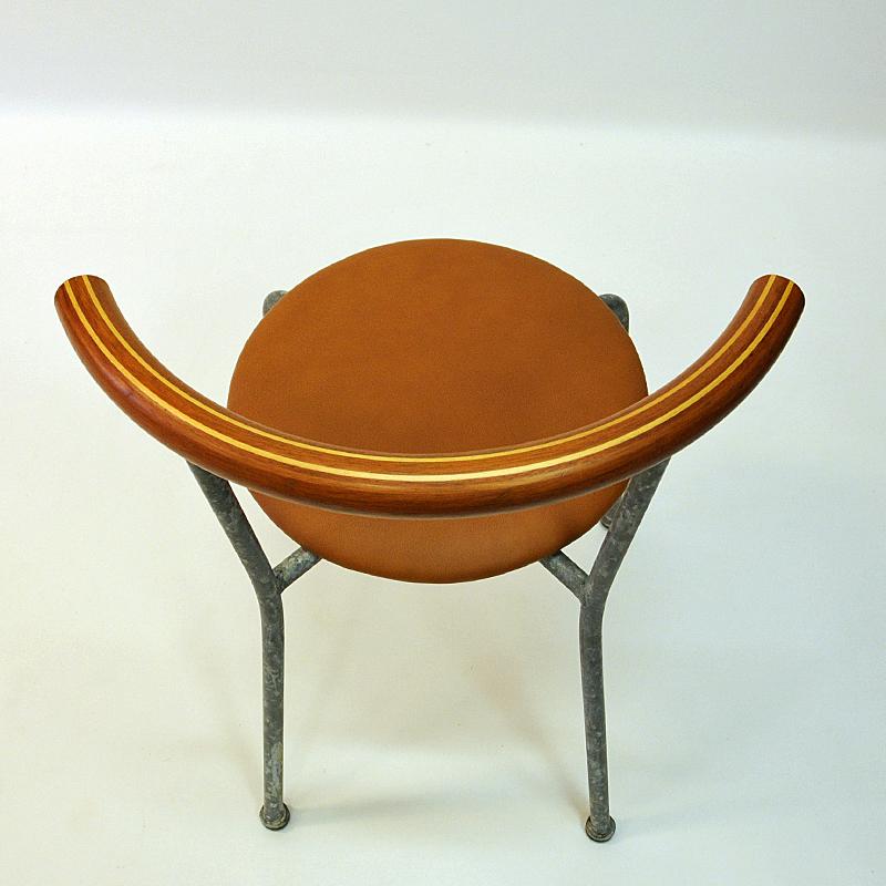 Steel Set of Six Brown Leather Seat Dining Stools by Jerry Hellström, Sweden, 1988