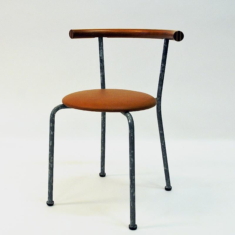 Set of Six Brown Leather Seat Dining Stools by Jerry Hellström, Sweden, 1988 1