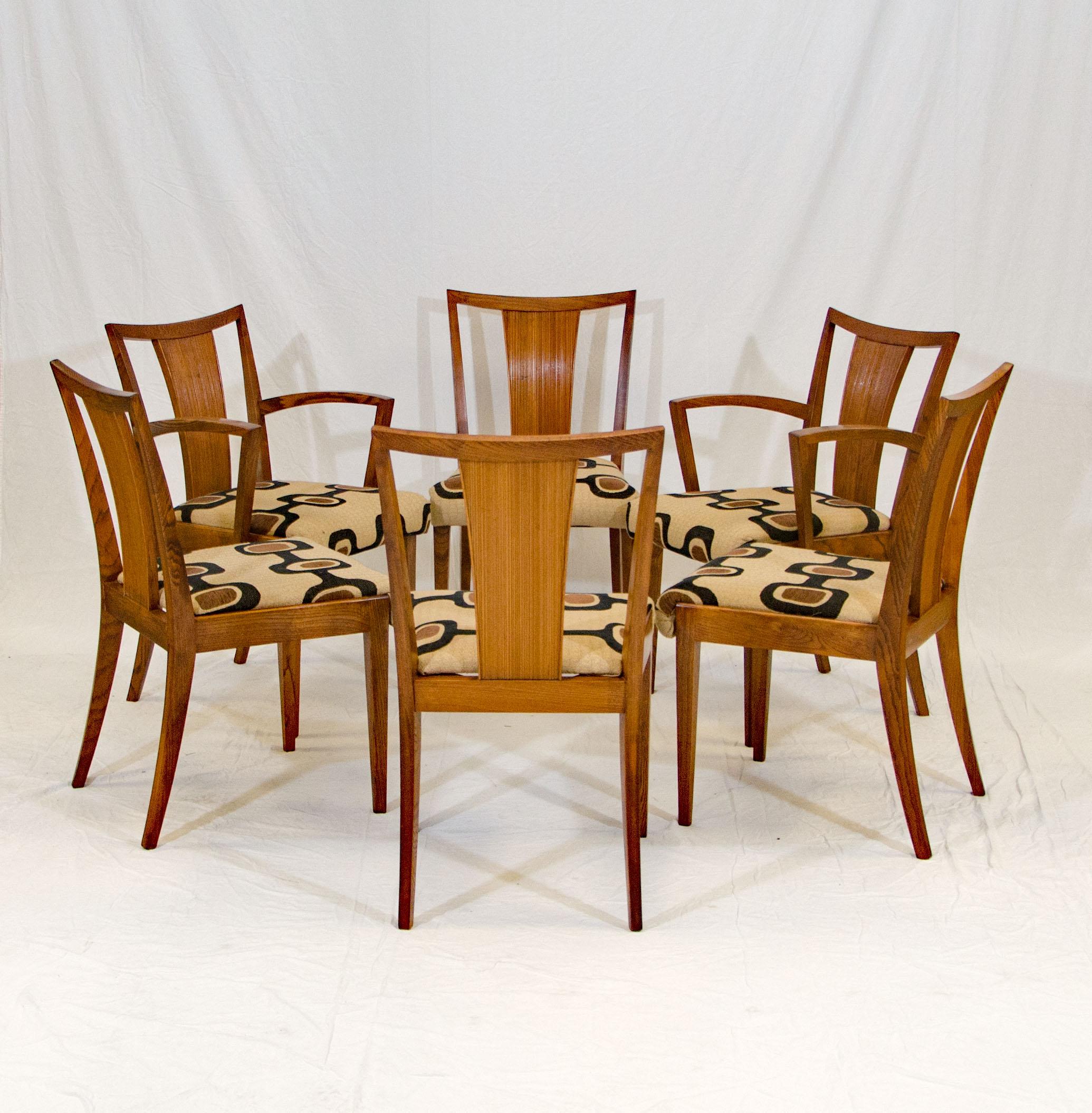 Mid-Century Modern Set of Six Brown Saltman Dining Chairs Paul Frankl