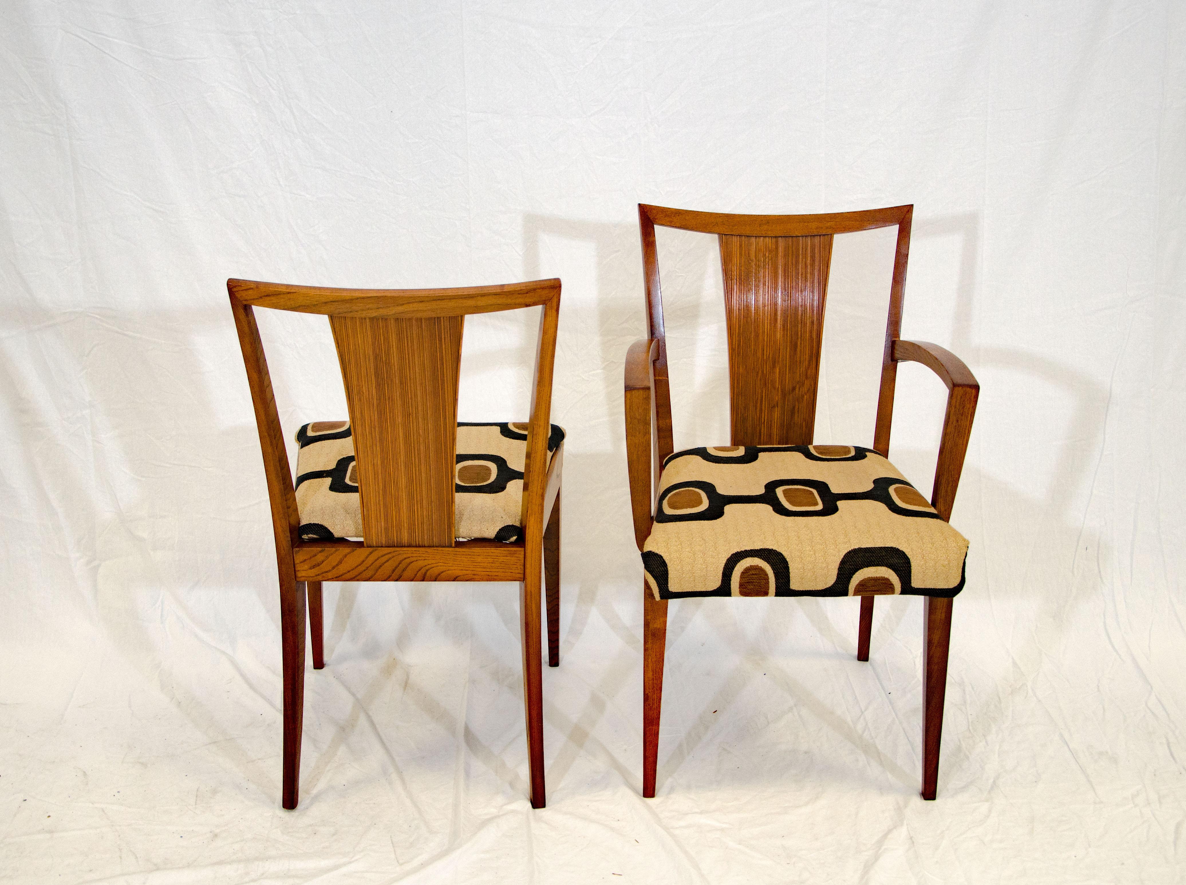 Oak Set of Six Brown Saltman Dining Chairs Paul Frankl