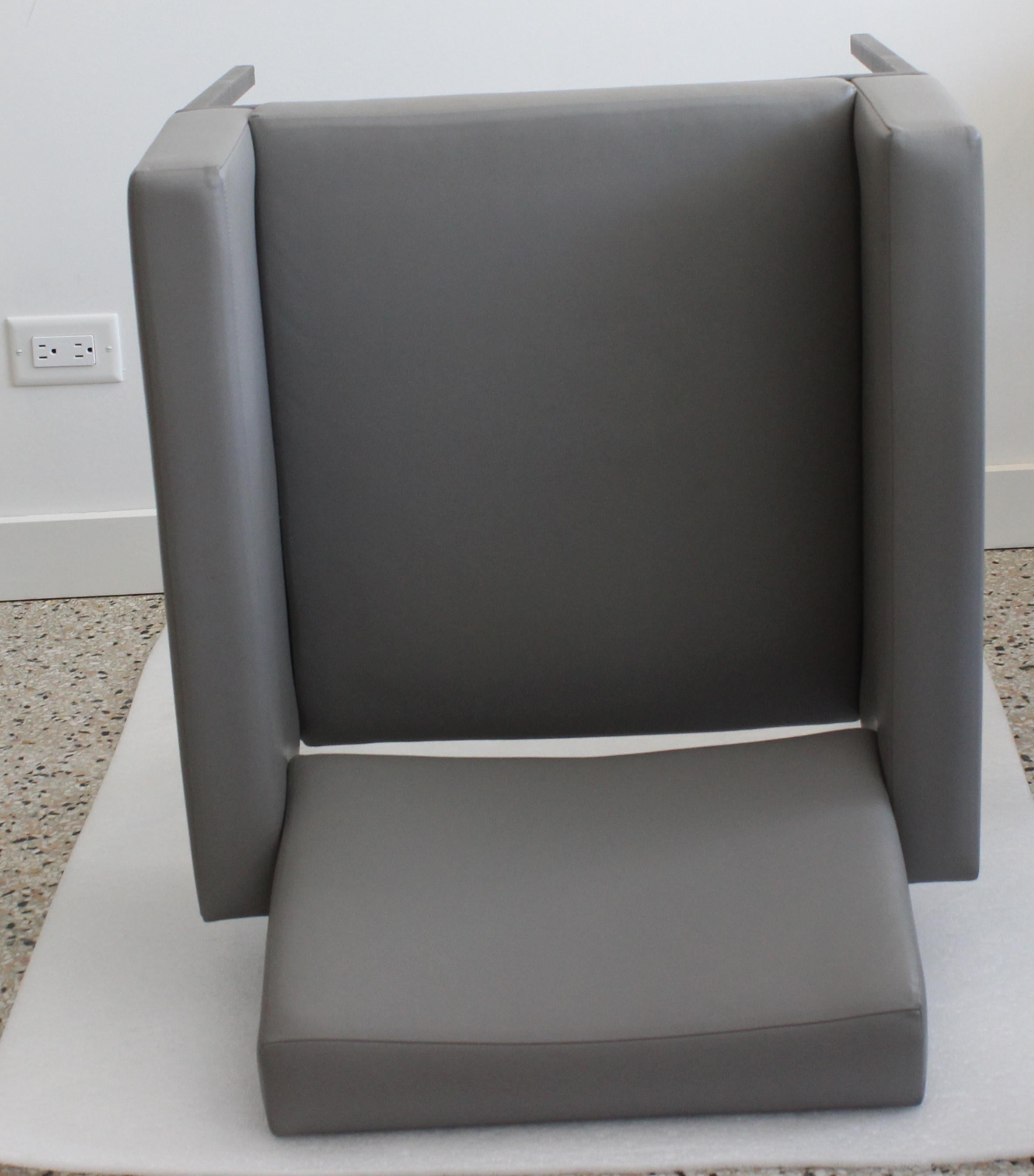 Set of Six Brueton Grey Leather Arm Chairs For Sale 5