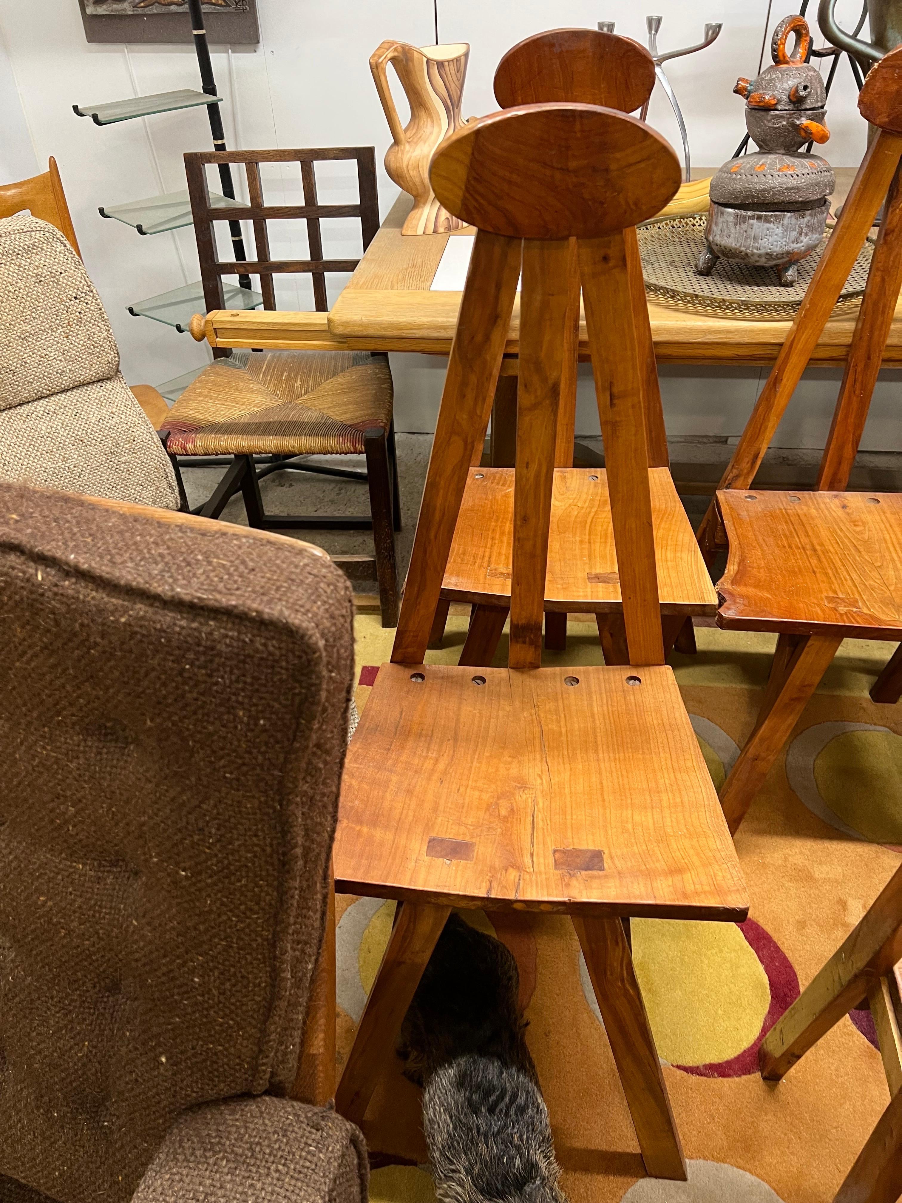 Oak Set of Six Brutalist Chairs For Sale