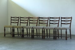 Set di sei sedie brutaliste in Oak Oak scuro con tappezzeria chiara, Danimarca anni '60
