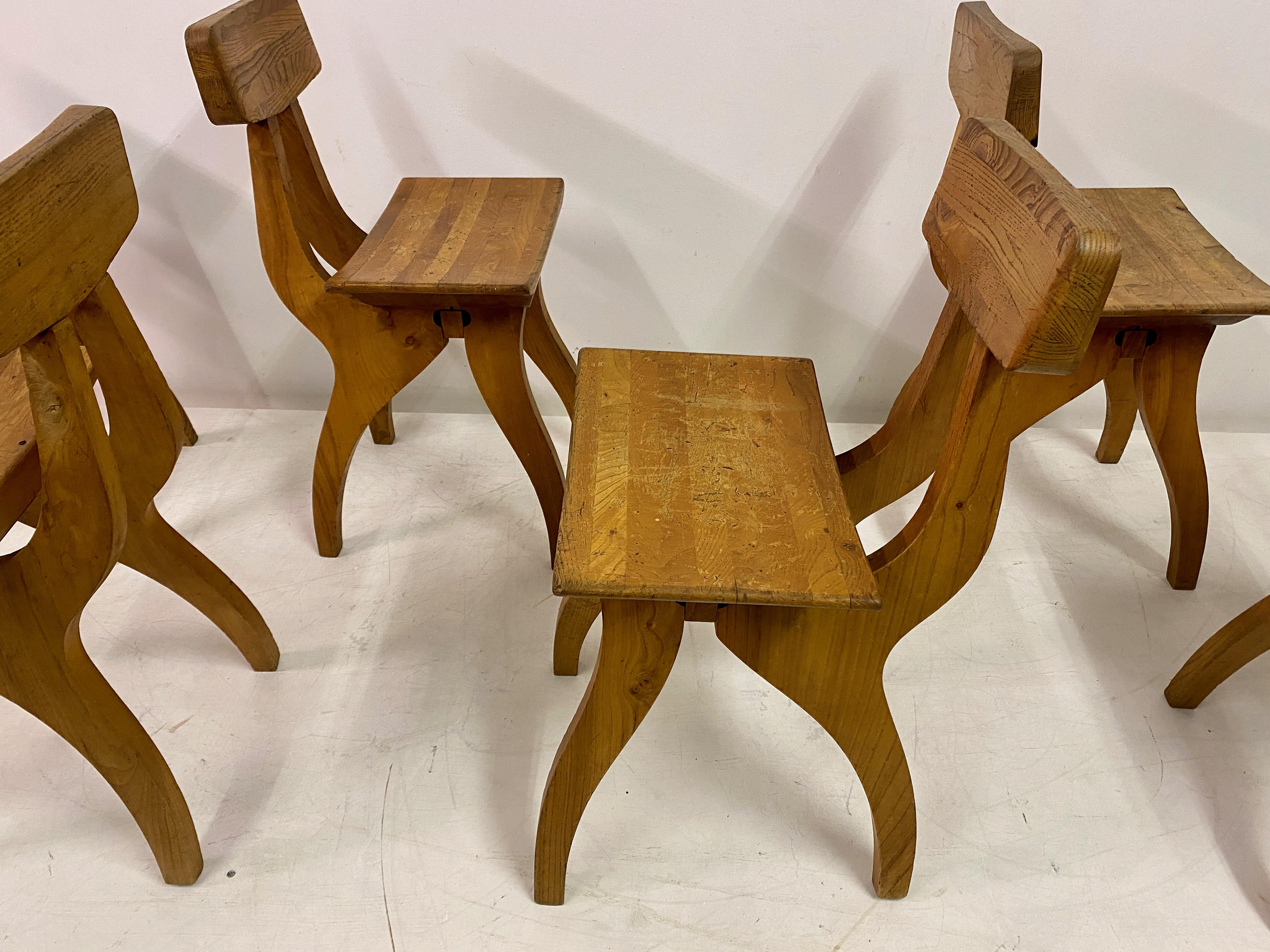 Set of Six Brutalist Dining Chairs in Elm For Sale 8