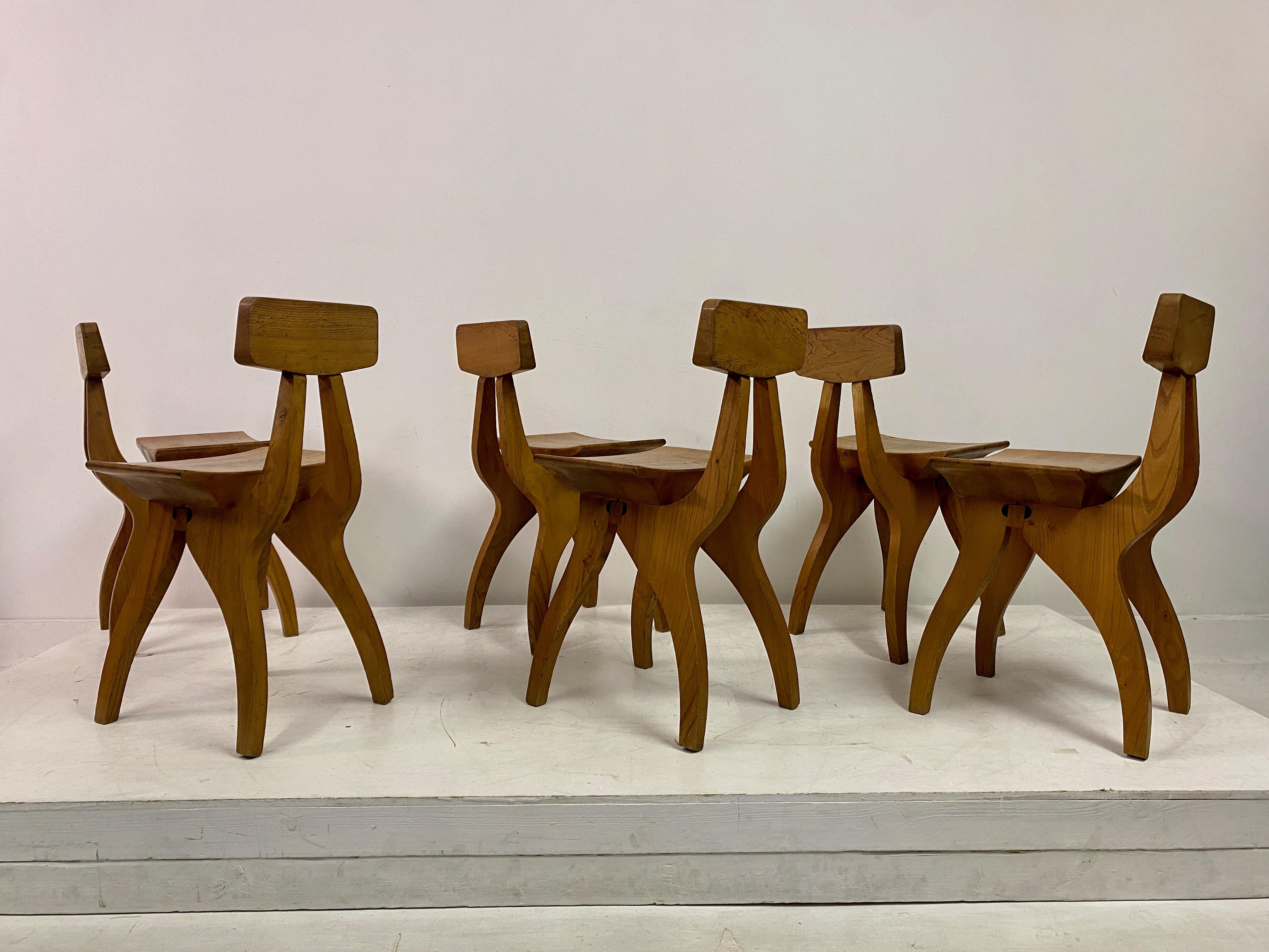 Set of Six Brutalist Dining Chairs in Elm For Sale 9
