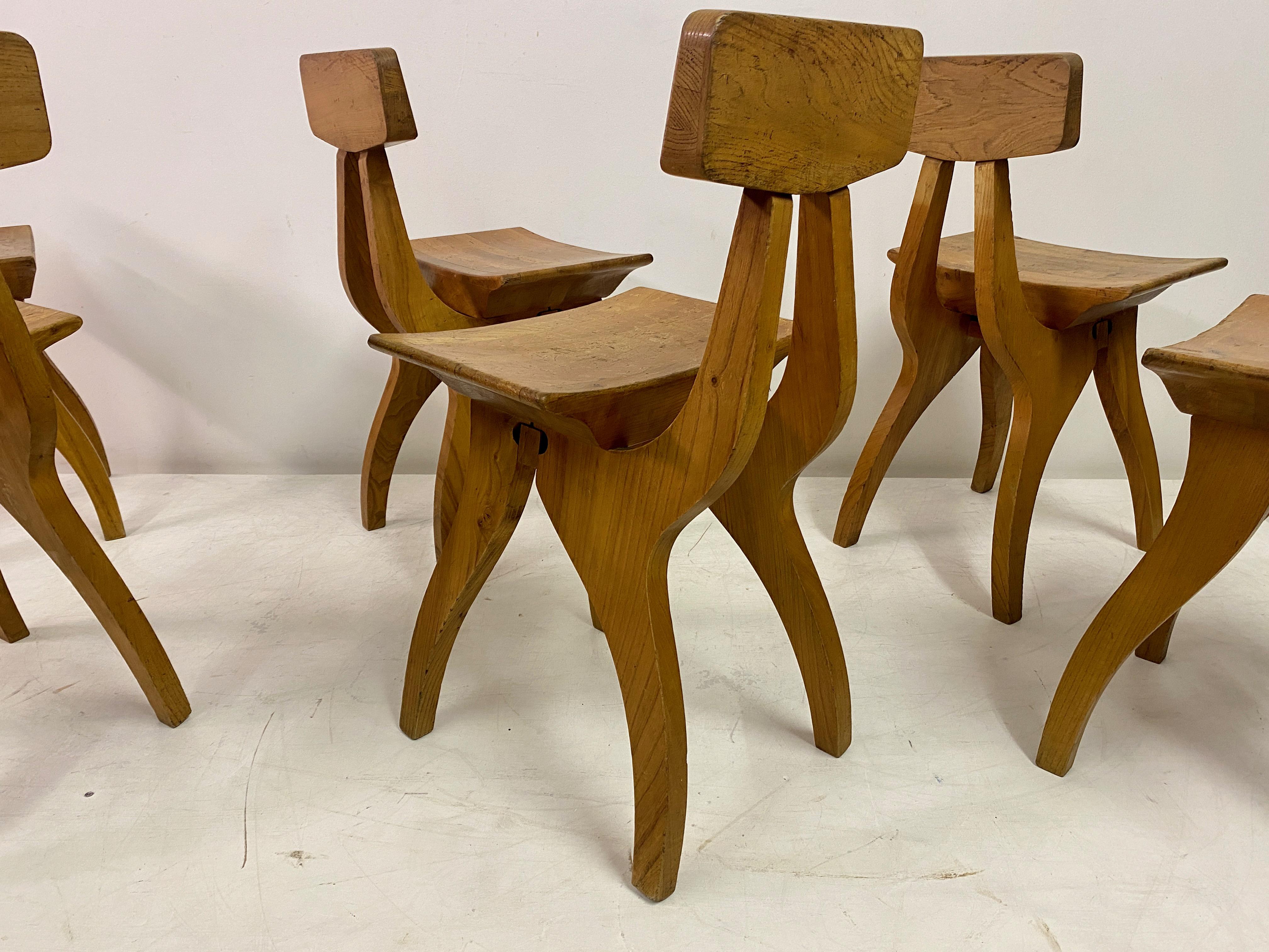 Set of Six Brutalist Dining Chairs in Elm For Sale 11