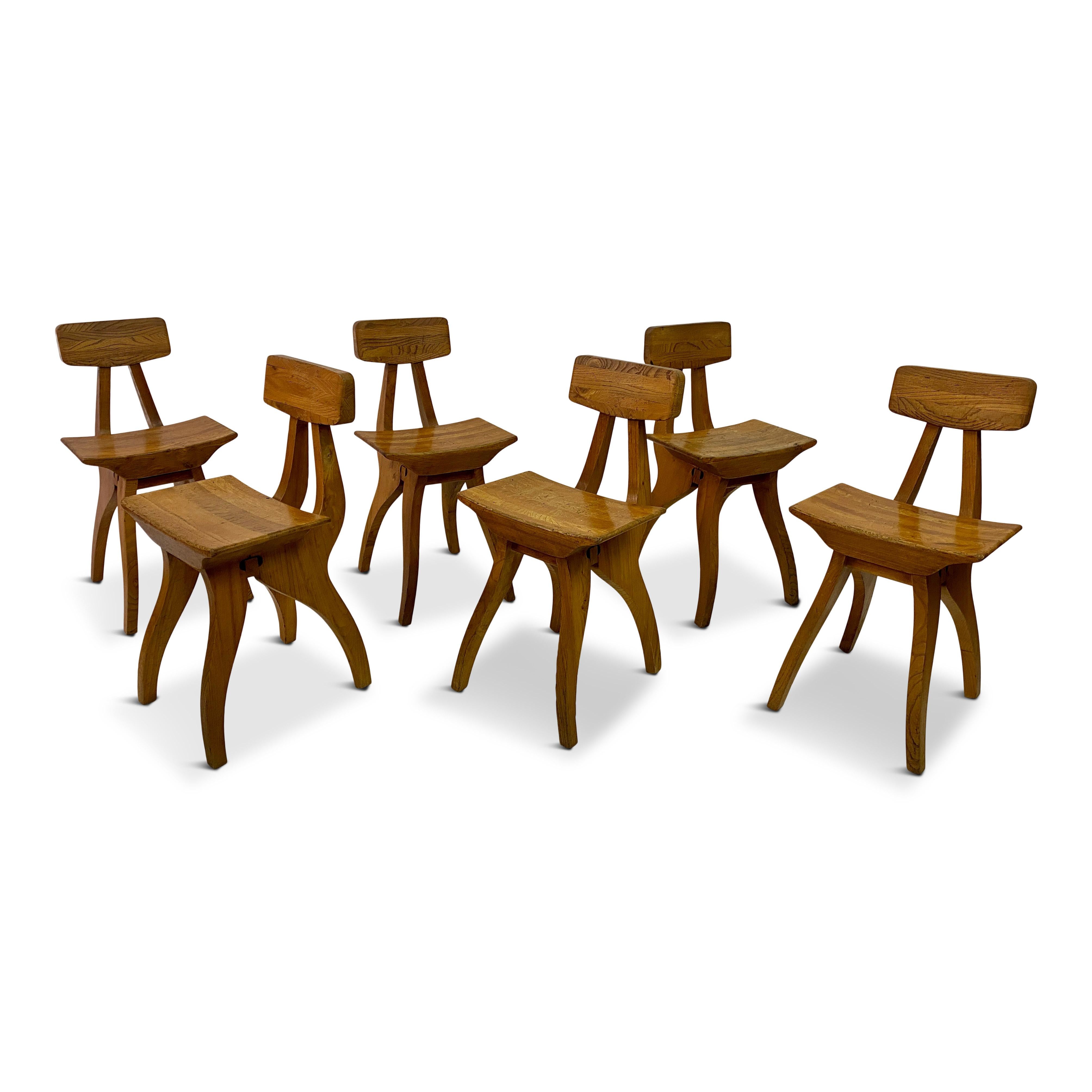 Set of Six Brutalist Dining Chairs in Elm For Sale 14