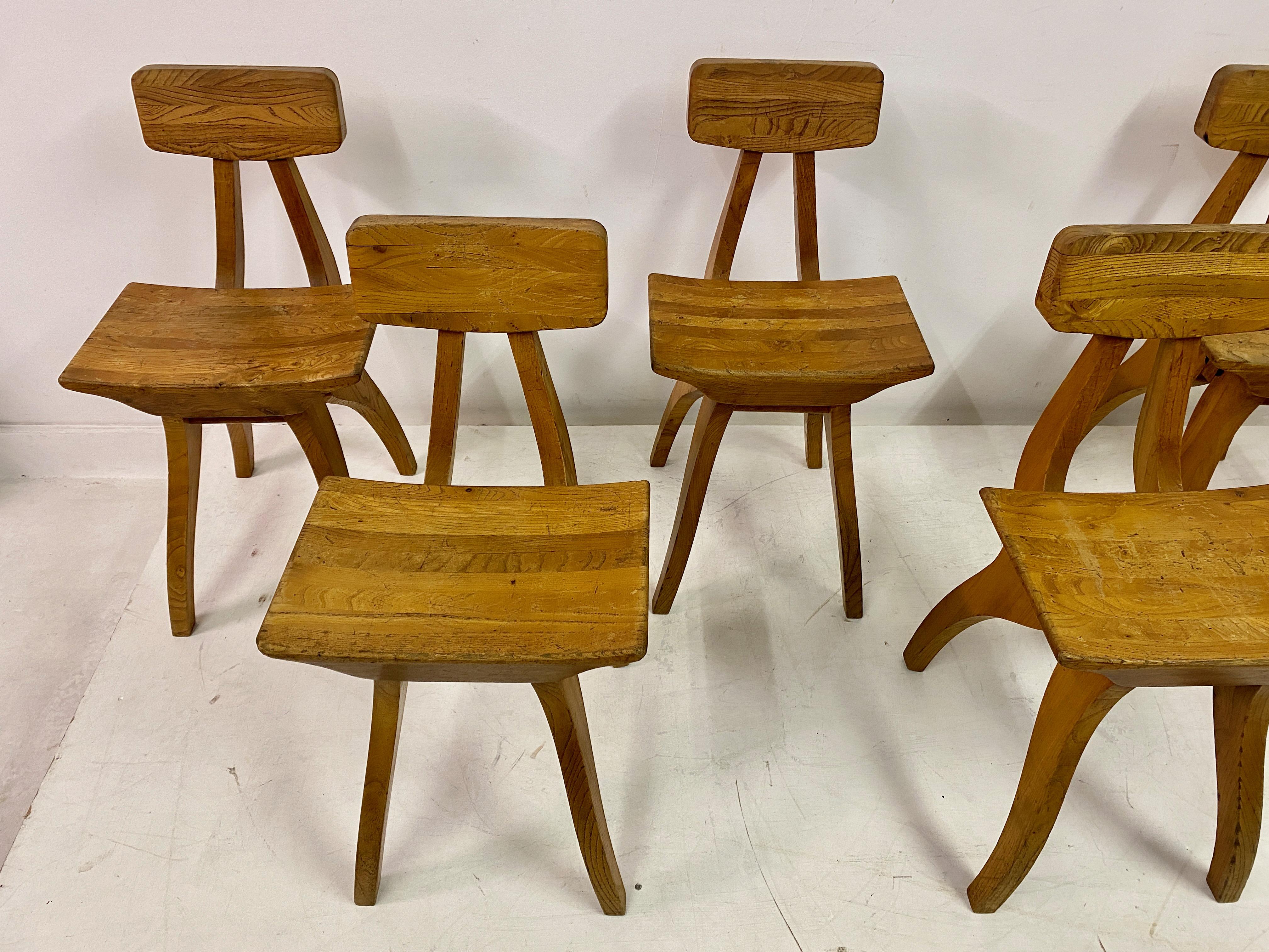 20th Century Set of Six Brutalist Dining Chairs in Elm For Sale