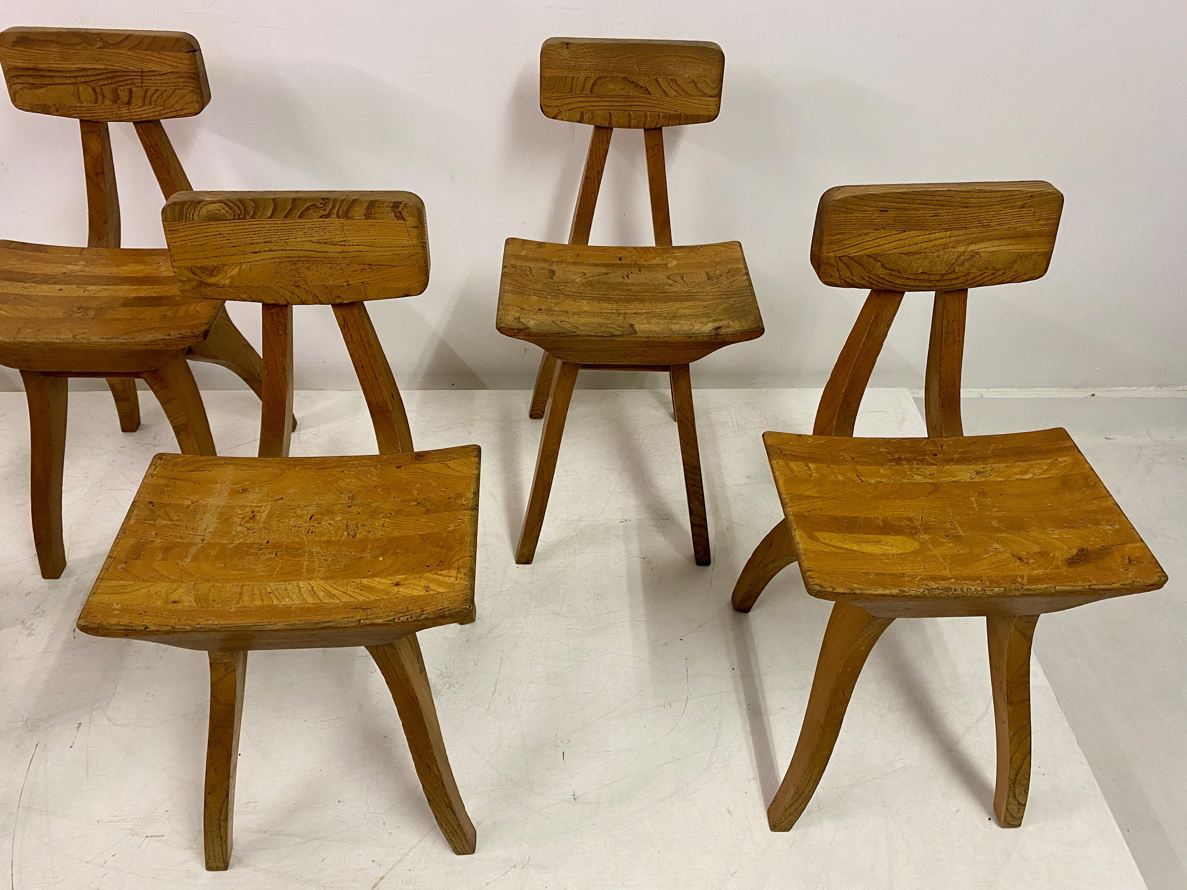 Set of Six Brutalist Dining Chairs in Elm For Sale 1