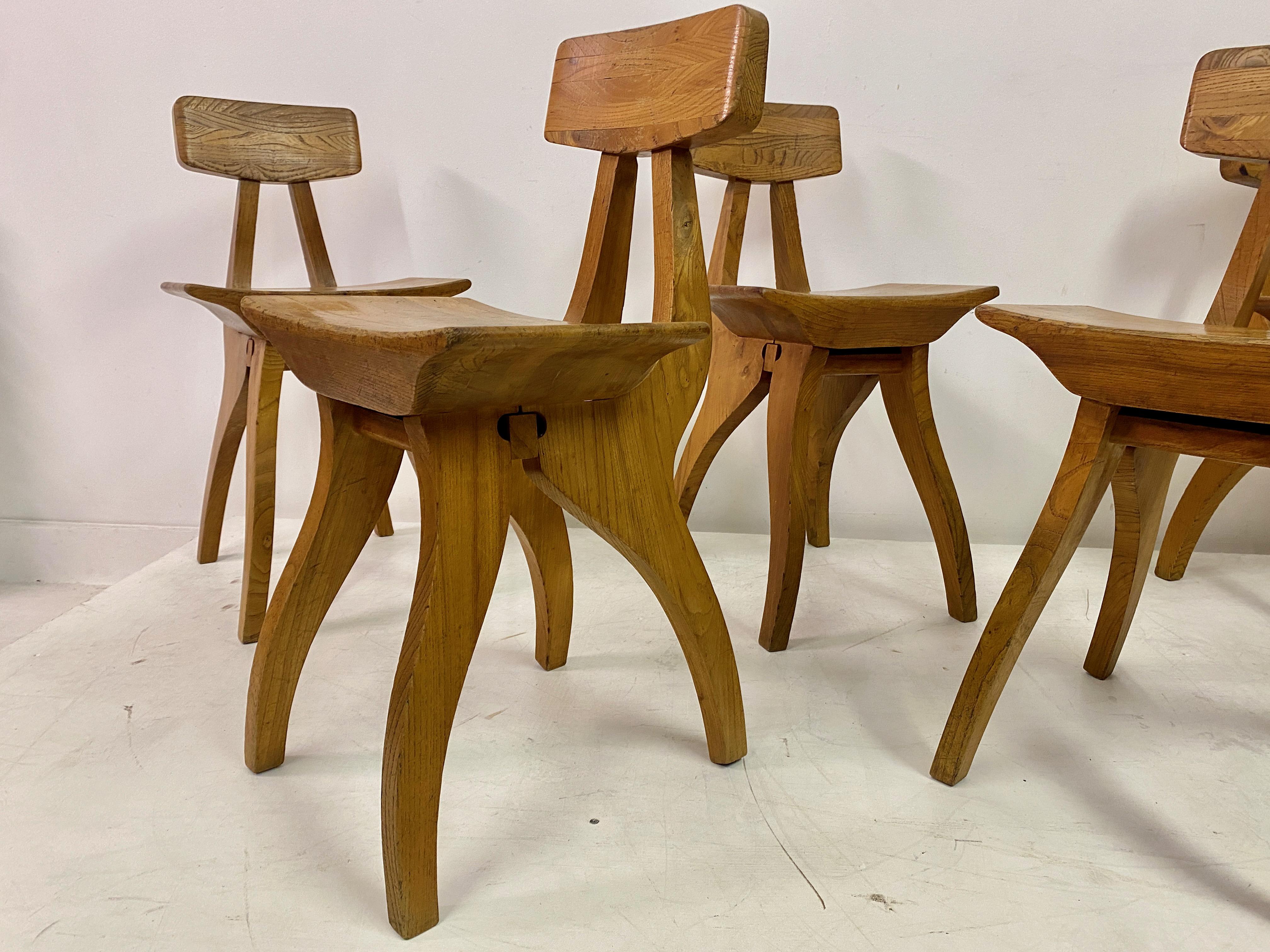 Set of Six Brutalist Dining Chairs in Elm For Sale 4