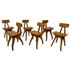 Set of Six Brutalist Dining Chairs in Elm