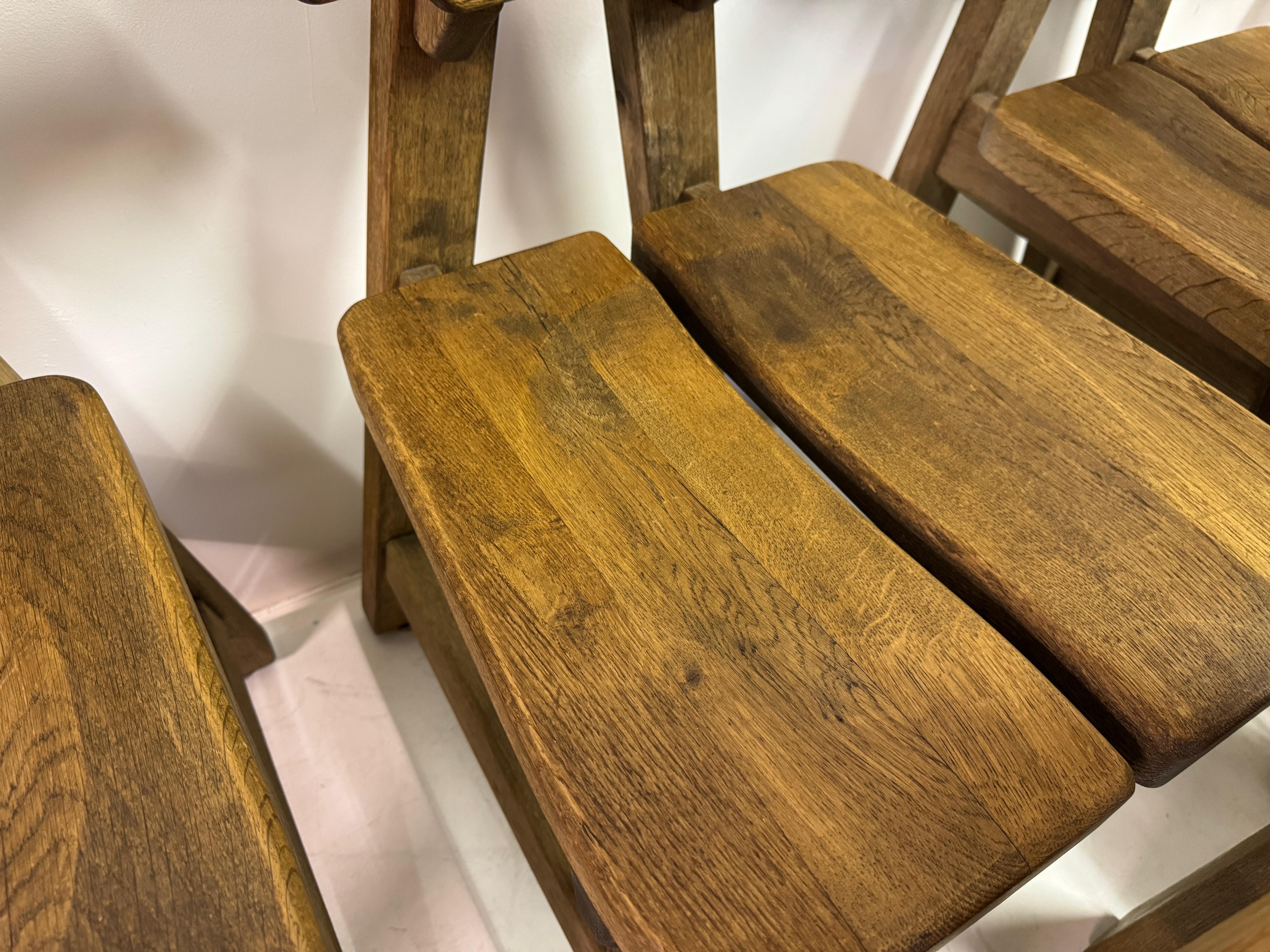 Set of Six Brutalist Dining Chairs in Oak, Low Countries, 1960s For Sale 6