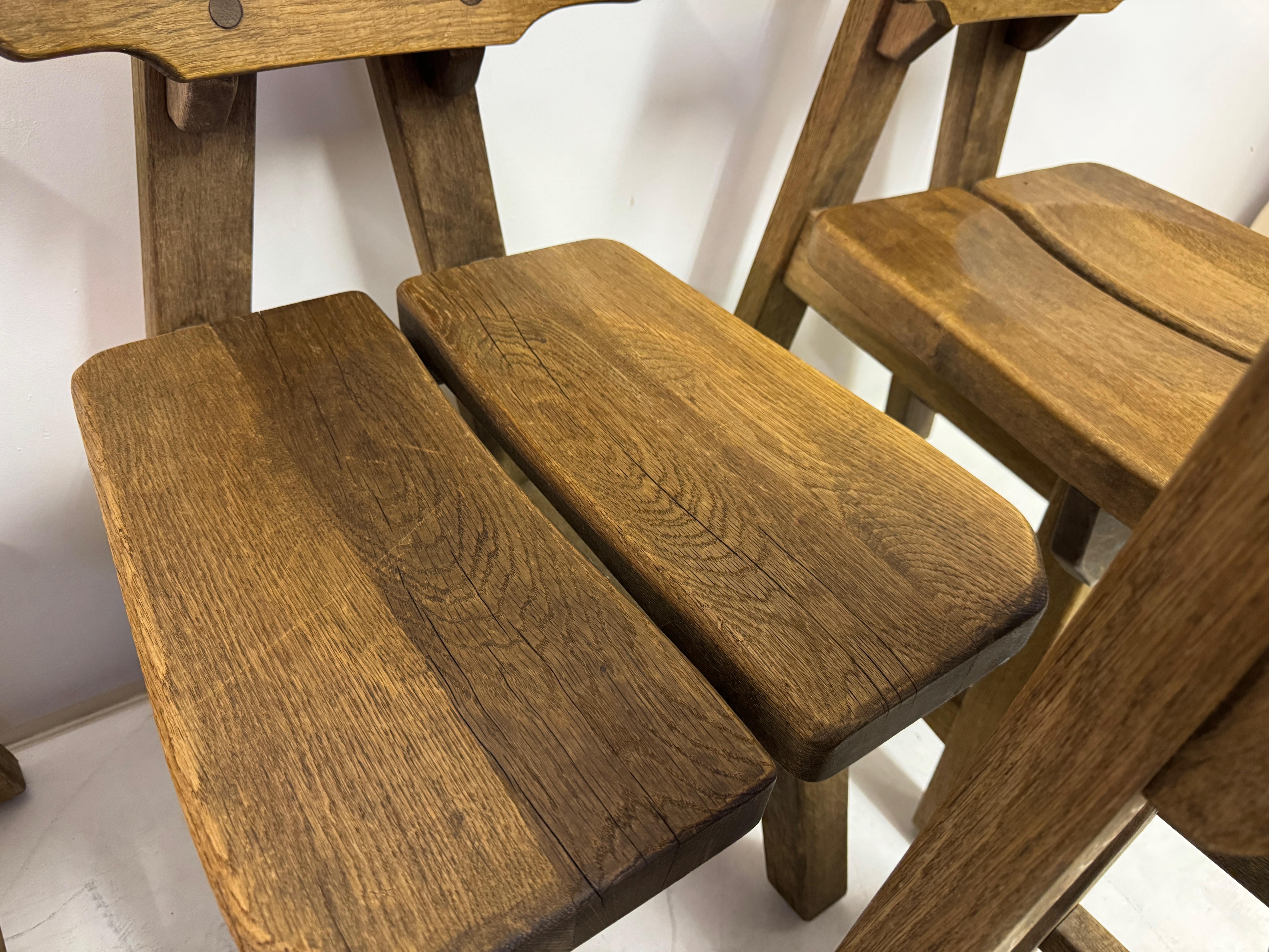 Set of Six Brutalist Dining Chairs in Oak, Low Countries, 1960s For Sale 7