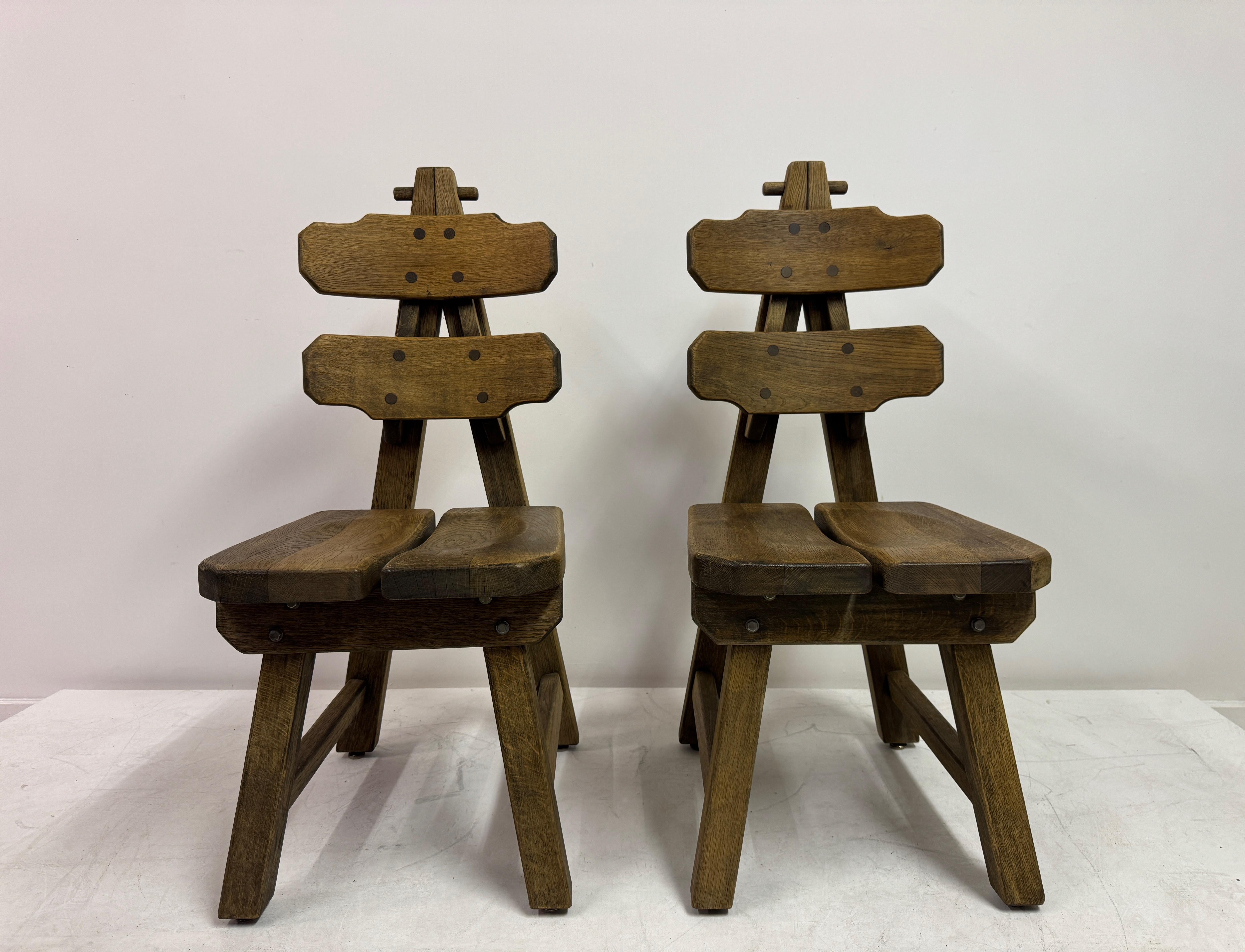 Set of Six Brutalist Dining Chairs in Oak, Low Countries, 1960s For Sale 8
