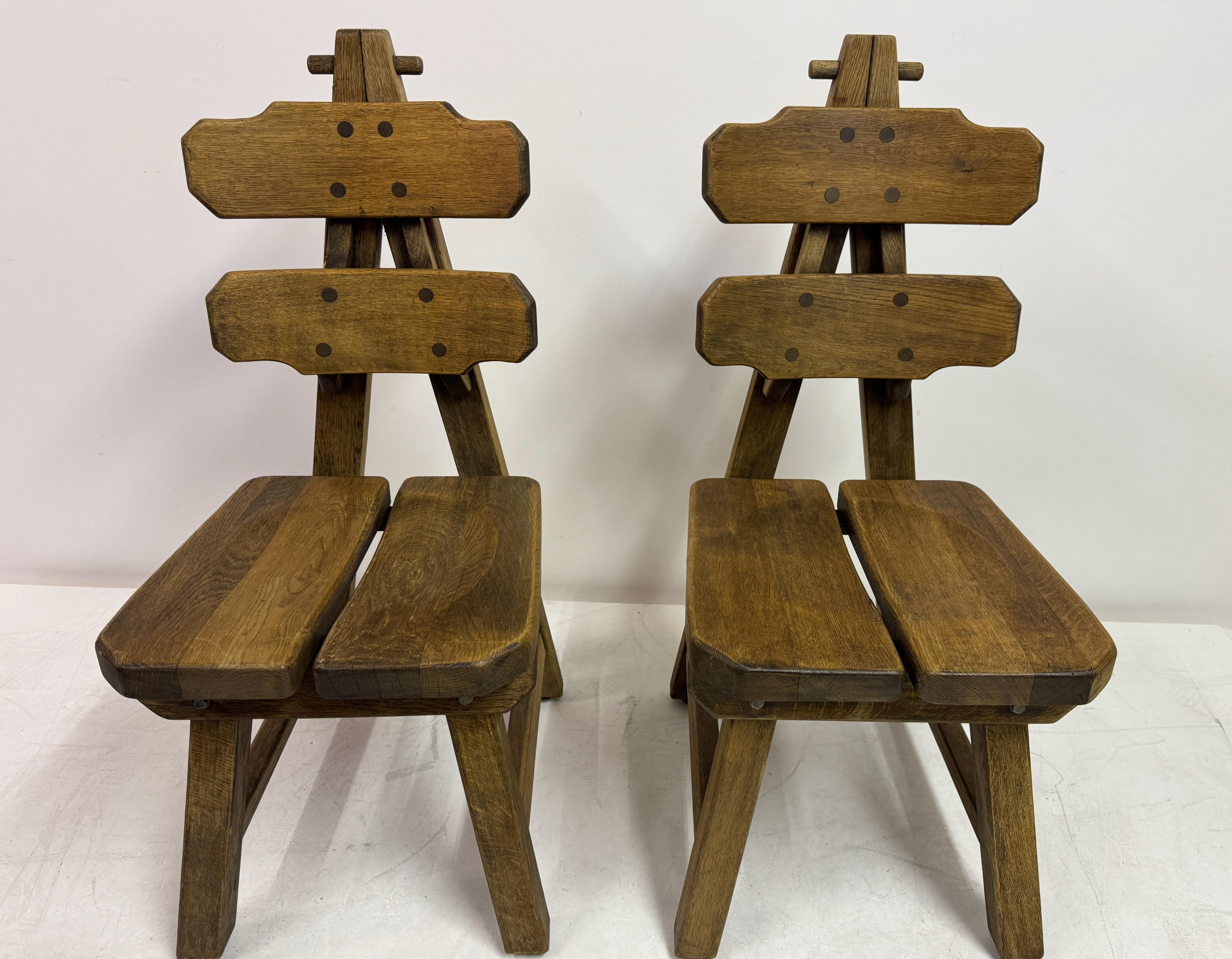Set of Six Brutalist Dining Chairs in Oak, Low Countries, 1960s For Sale 9