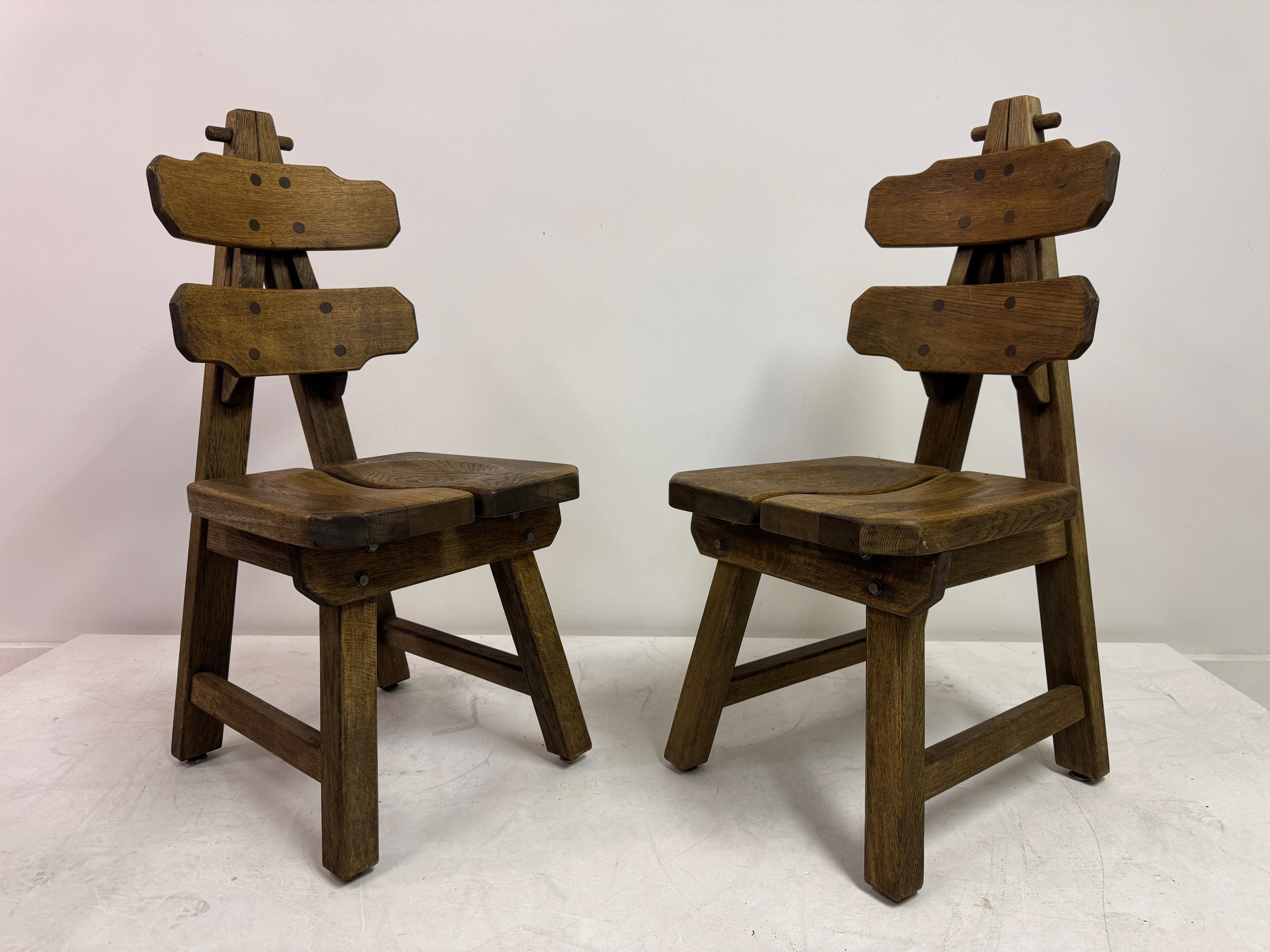 Set of Six Brutalist Dining Chairs in Oak, Low Countries, 1960s For Sale 10