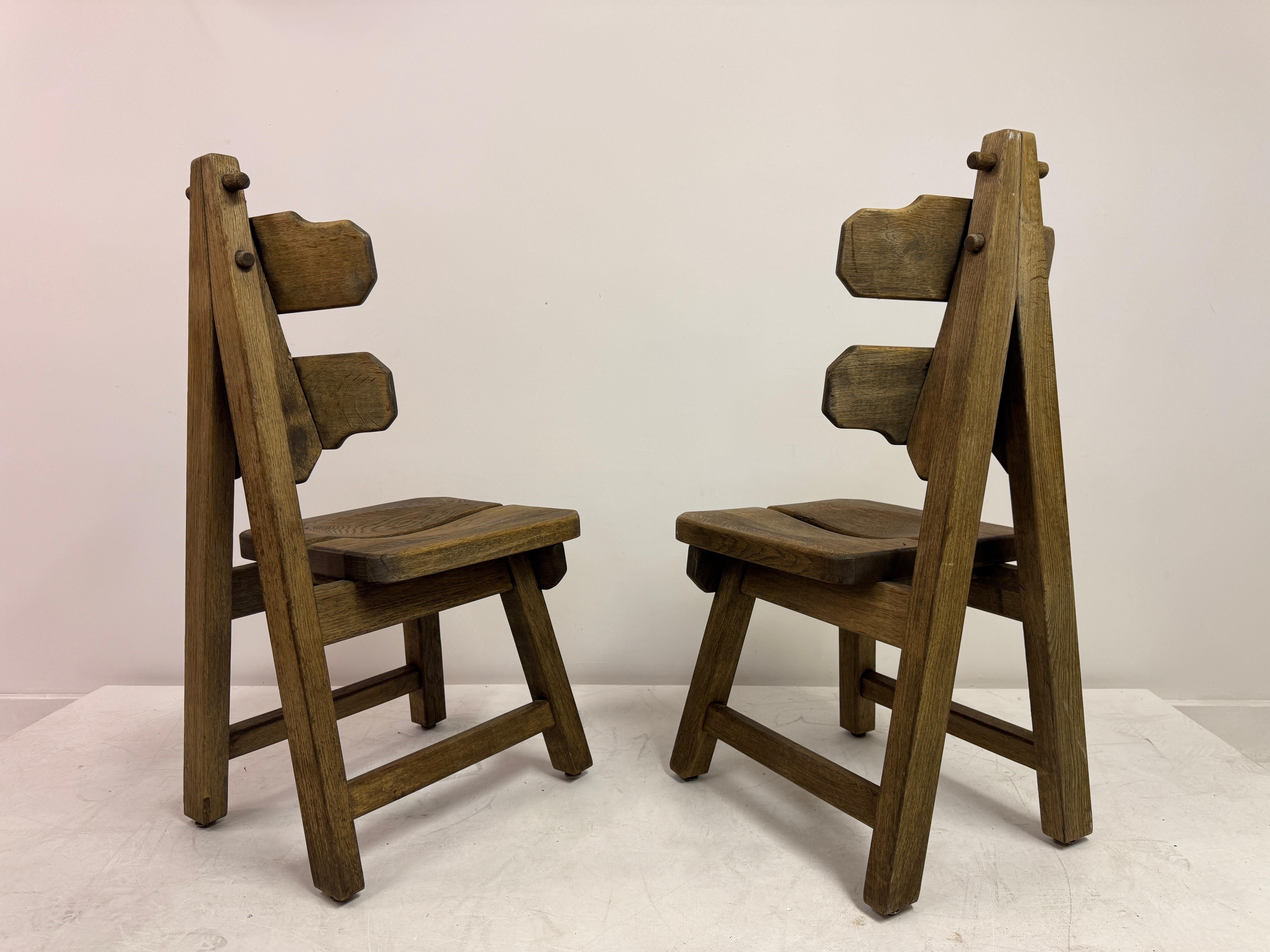 Set of Six Brutalist Dining Chairs in Oak, Low Countries, 1960s For Sale 12