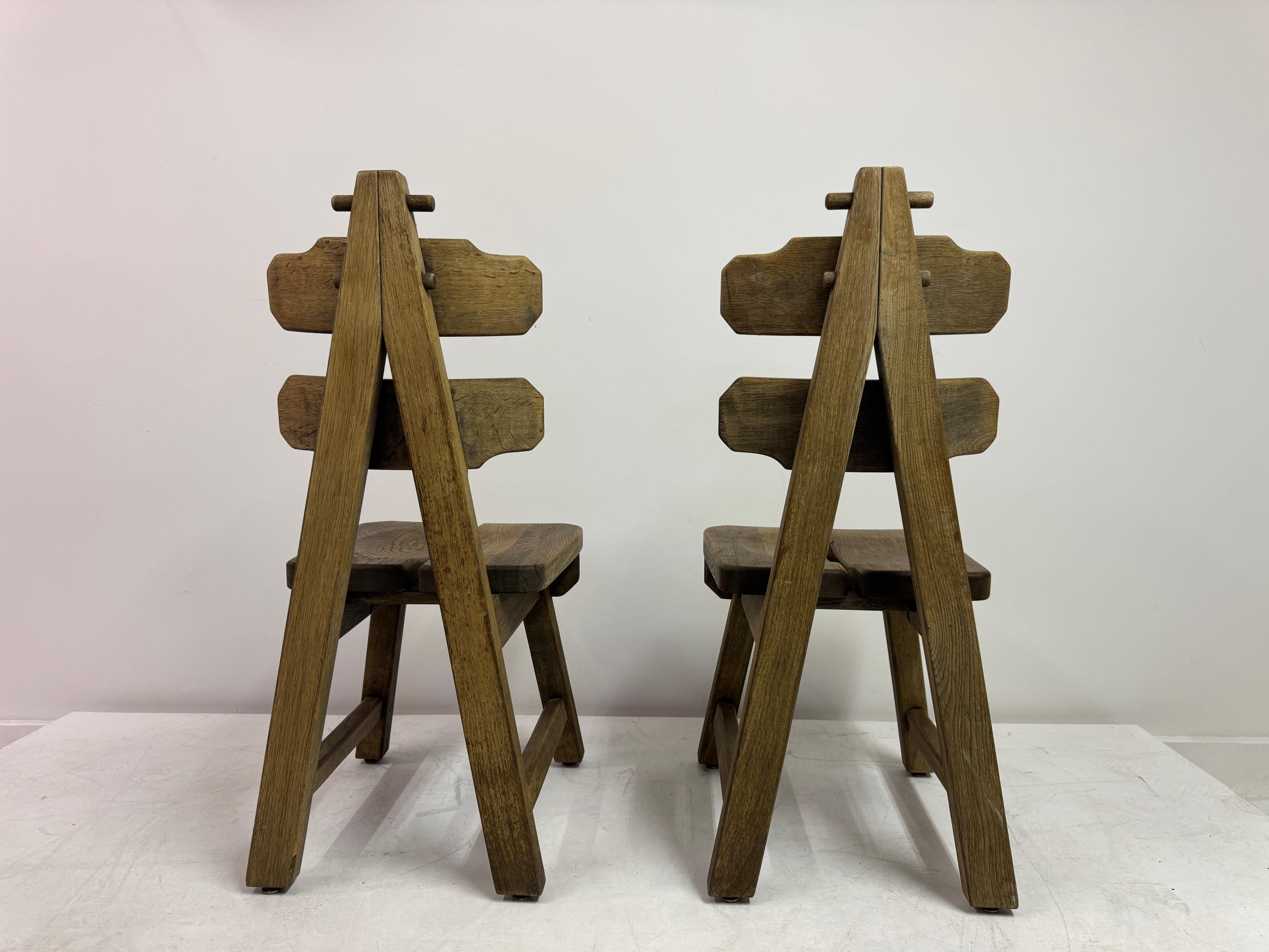Set of Six Brutalist Dining Chairs in Oak, Low Countries, 1960s For Sale 13