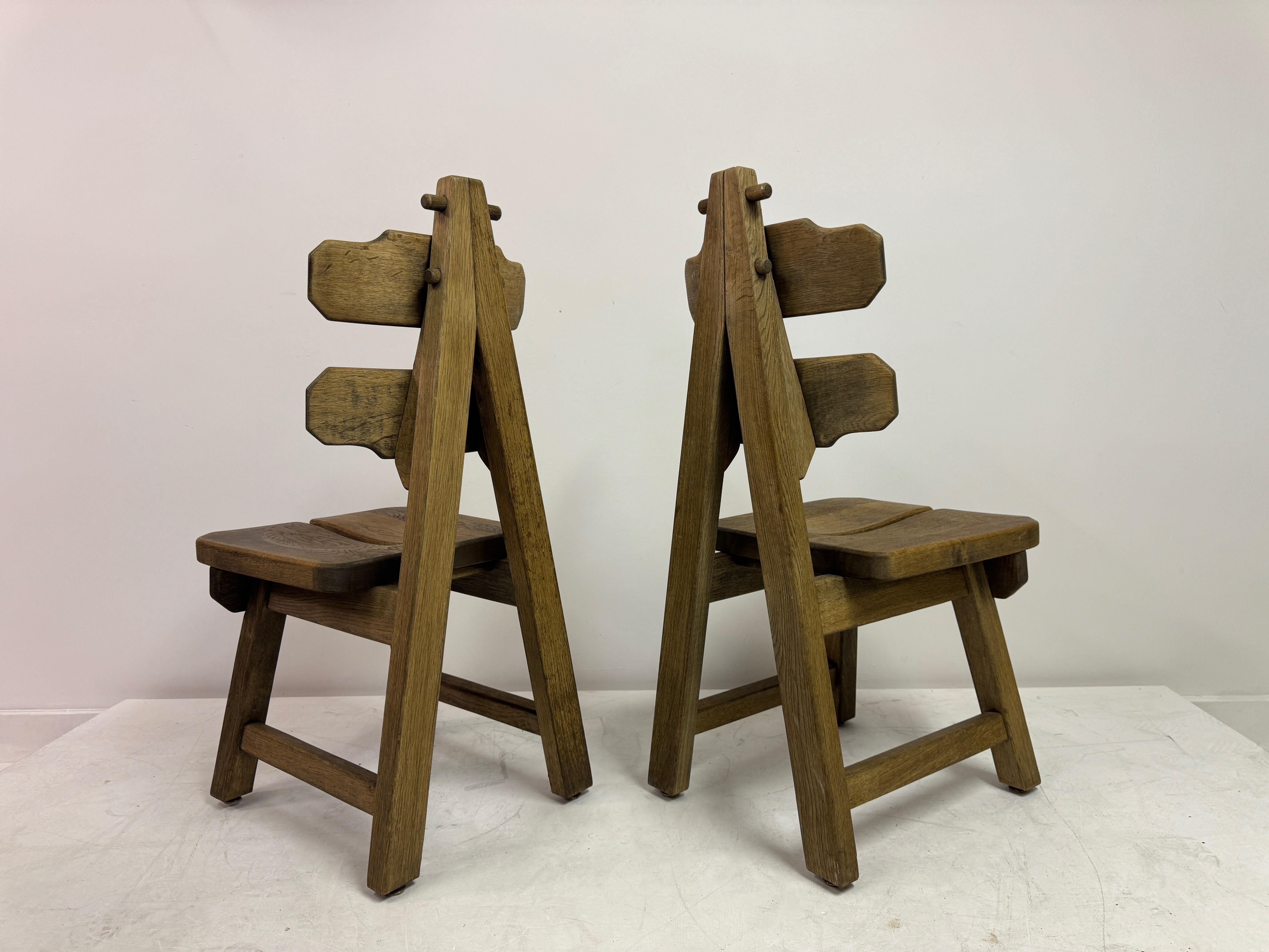 Set of Six Brutalist Dining Chairs in Oak, Low Countries, 1960s For Sale 14
