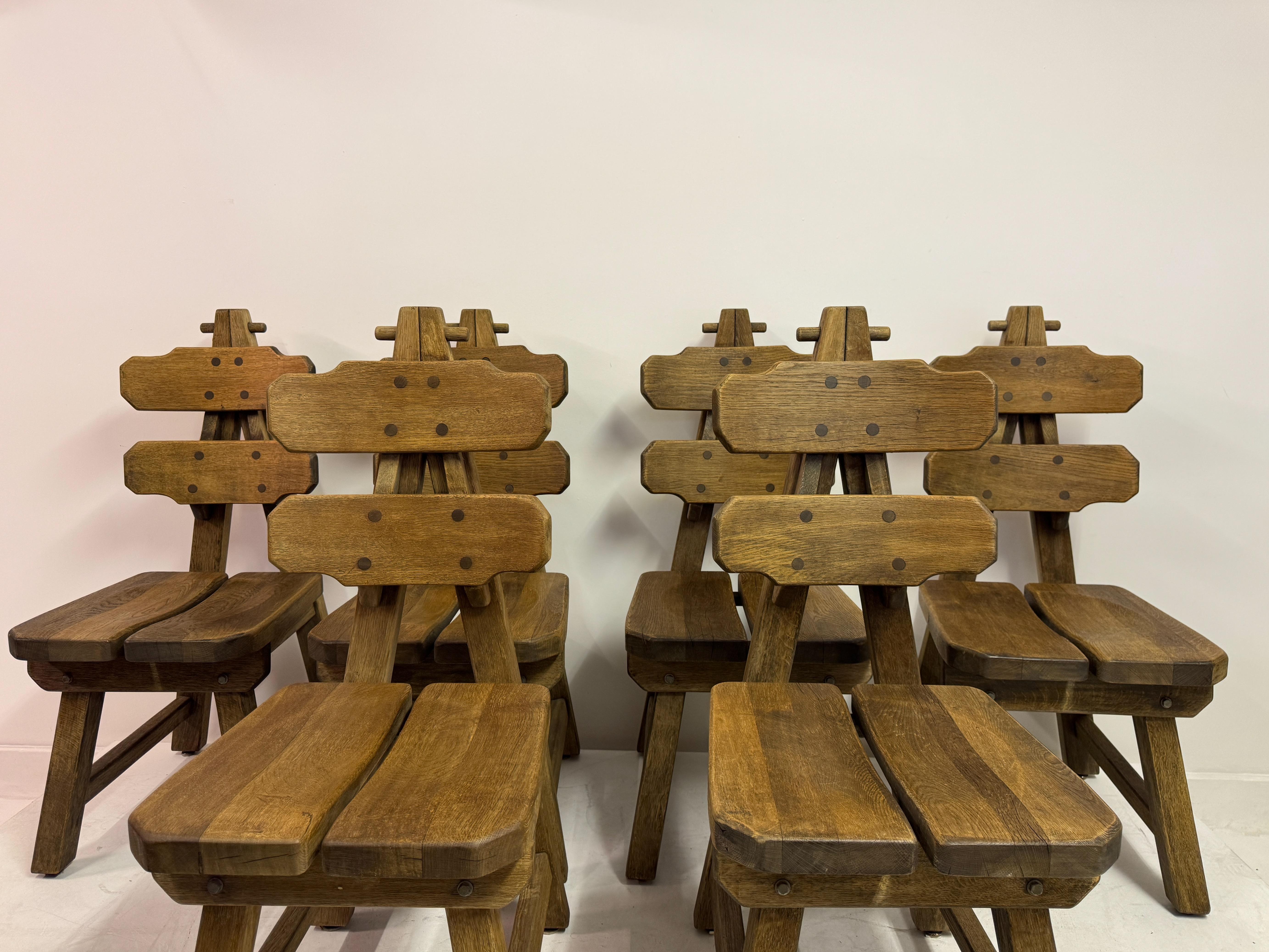20th Century Set of Six Brutalist Dining Chairs in Oak, Low Countries, 1960s For Sale