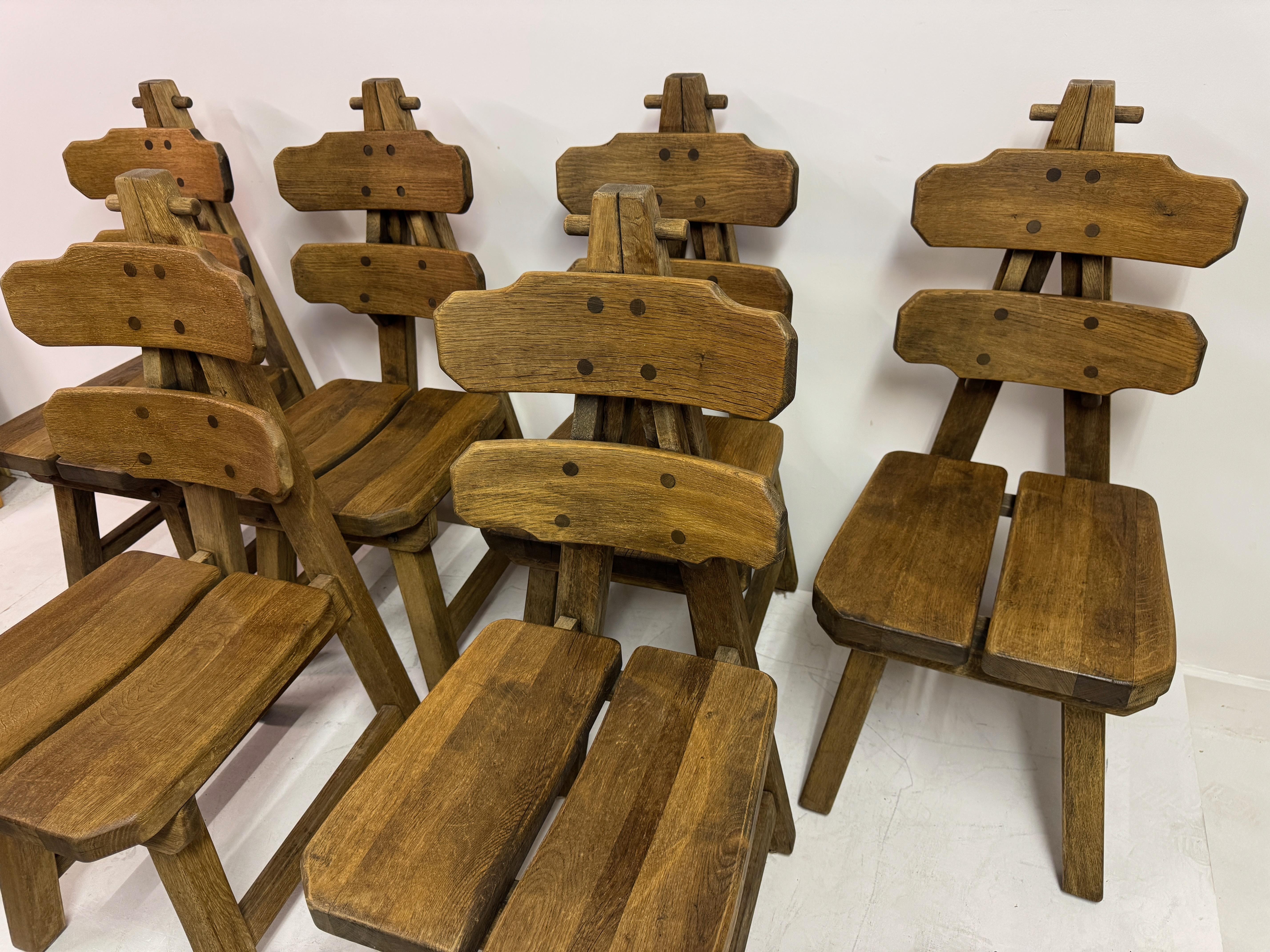 Set of Six Brutalist Dining Chairs in Oak, Low Countries, 1960s For Sale 2