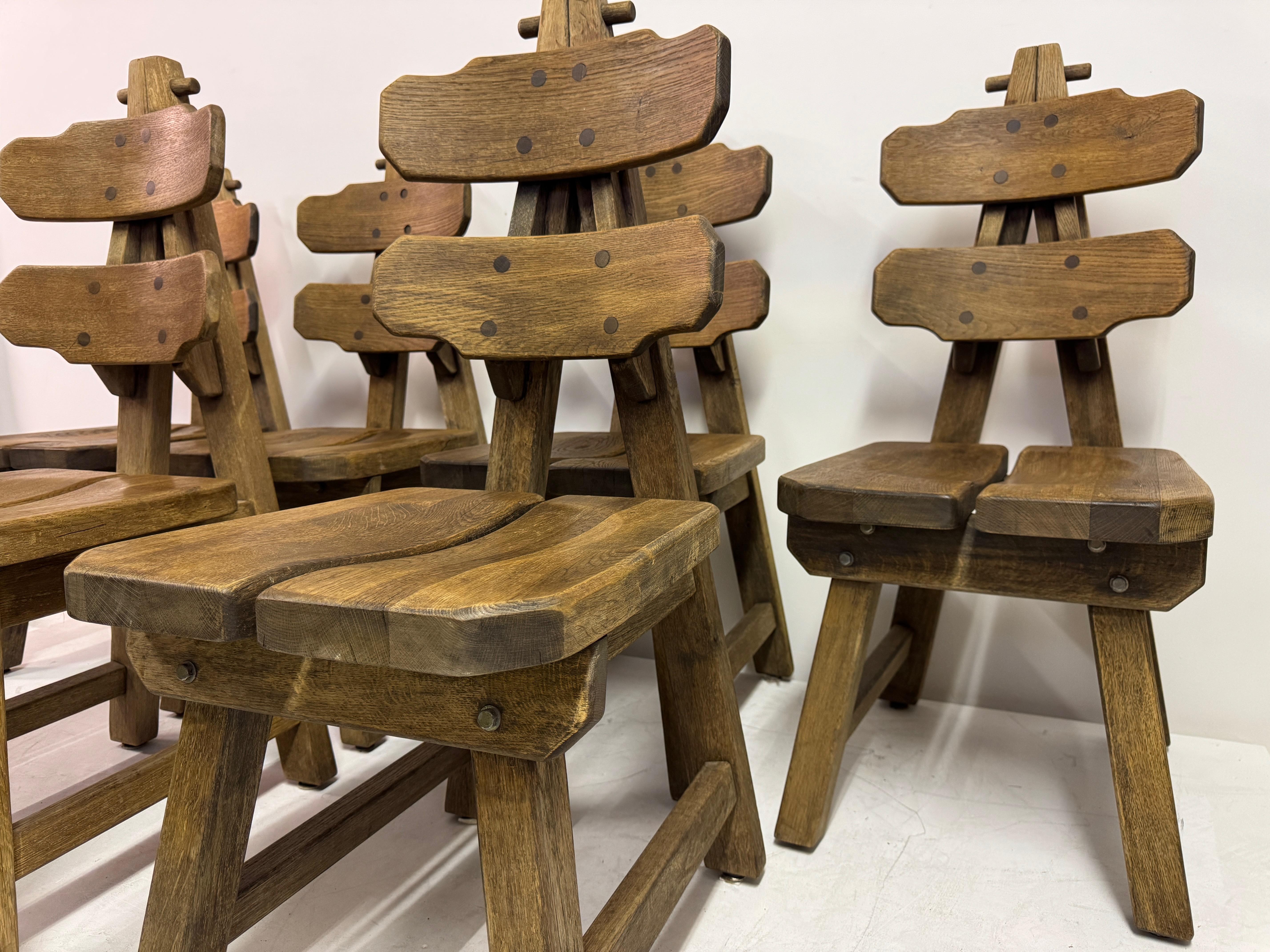 Set of Six Brutalist Dining Chairs in Oak, Low Countries, 1960s For Sale 3